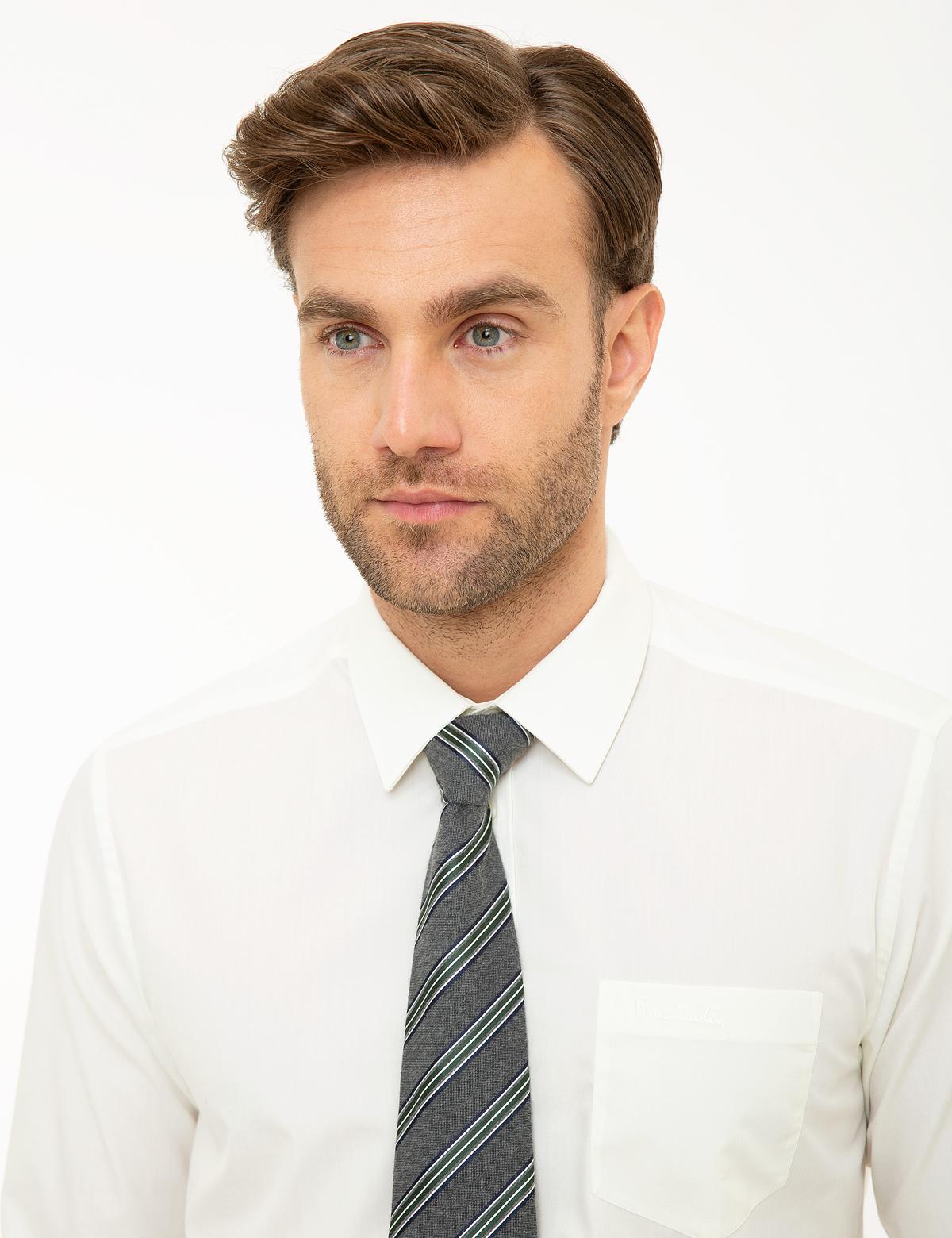 Ekru Regular Fit Uzun Kollu Basic Gömlek - 50197102046