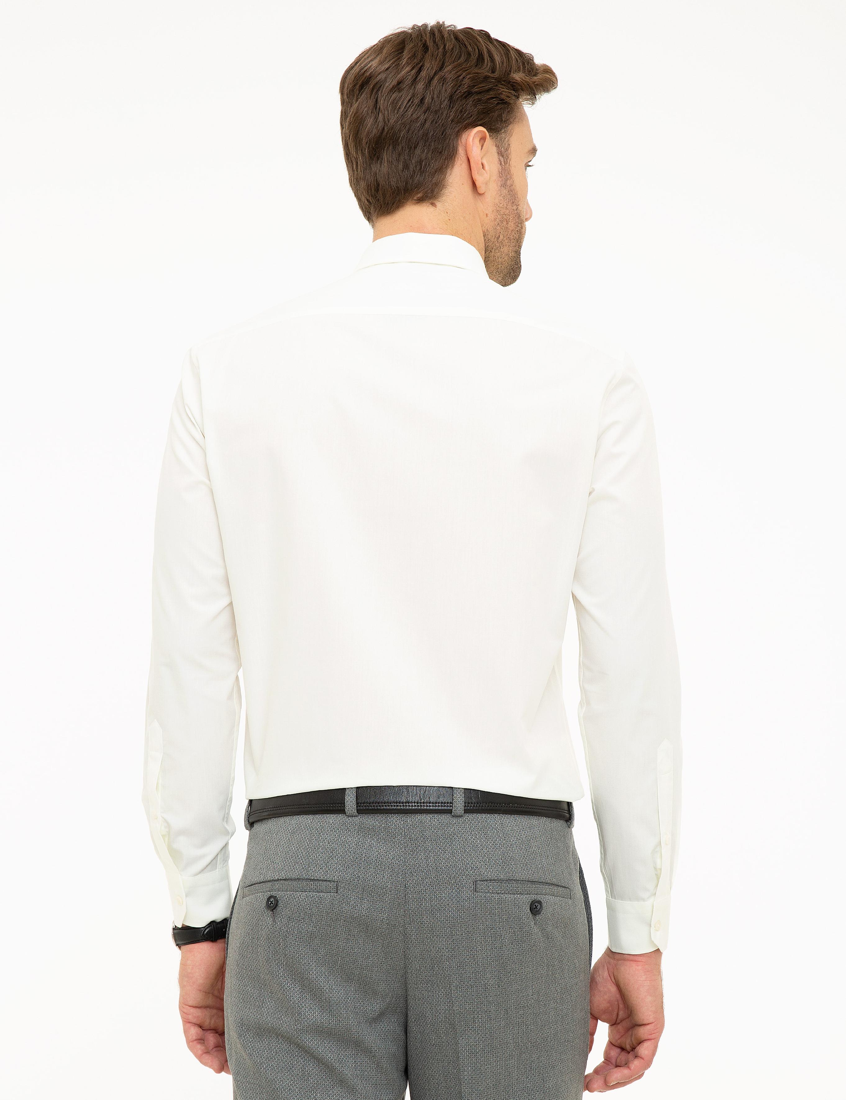 Ekru Regular Fit Uzun Kollu Basic Gömlek