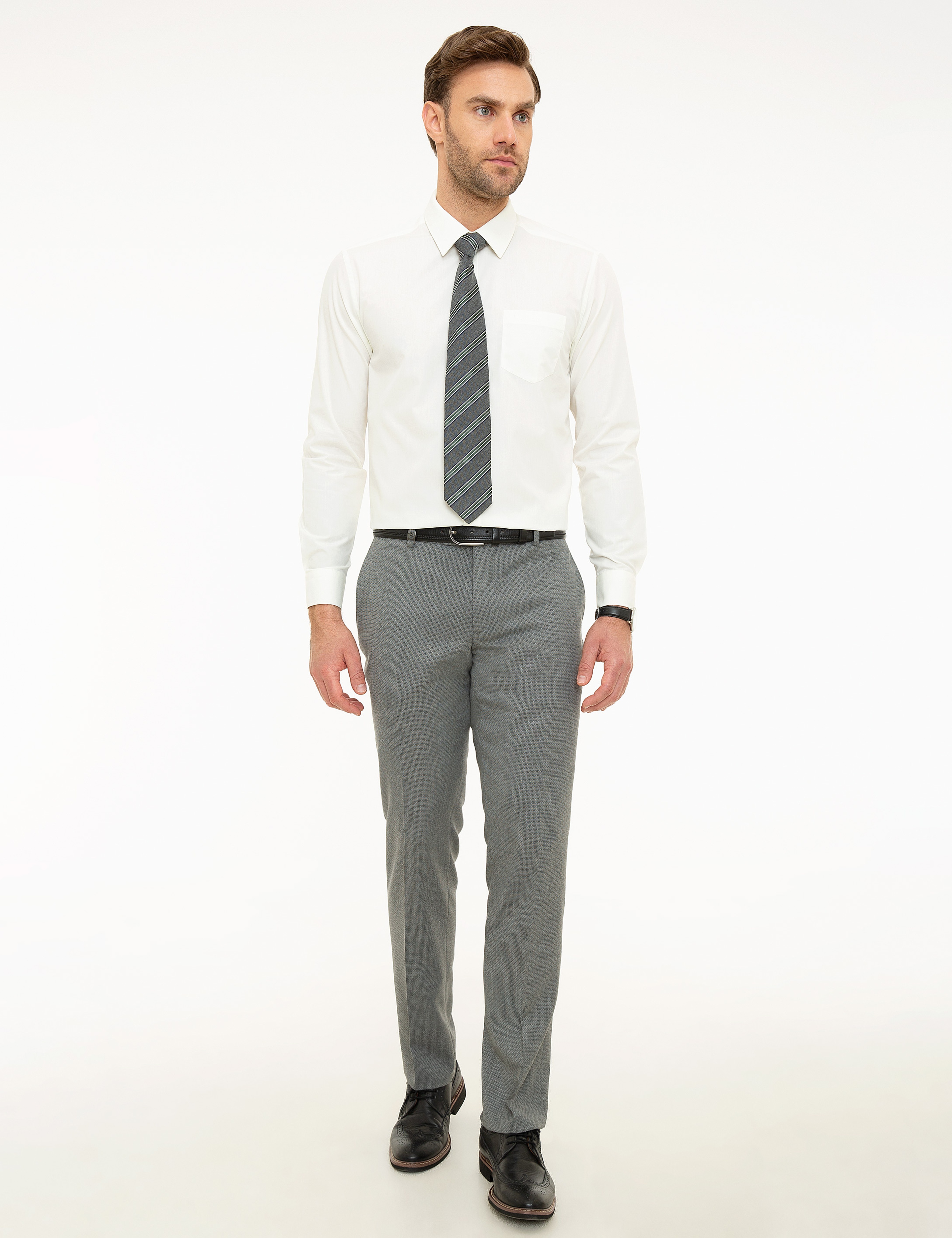Ekru Regular Fit Uzun Kollu Basic Gömlek - Image 4