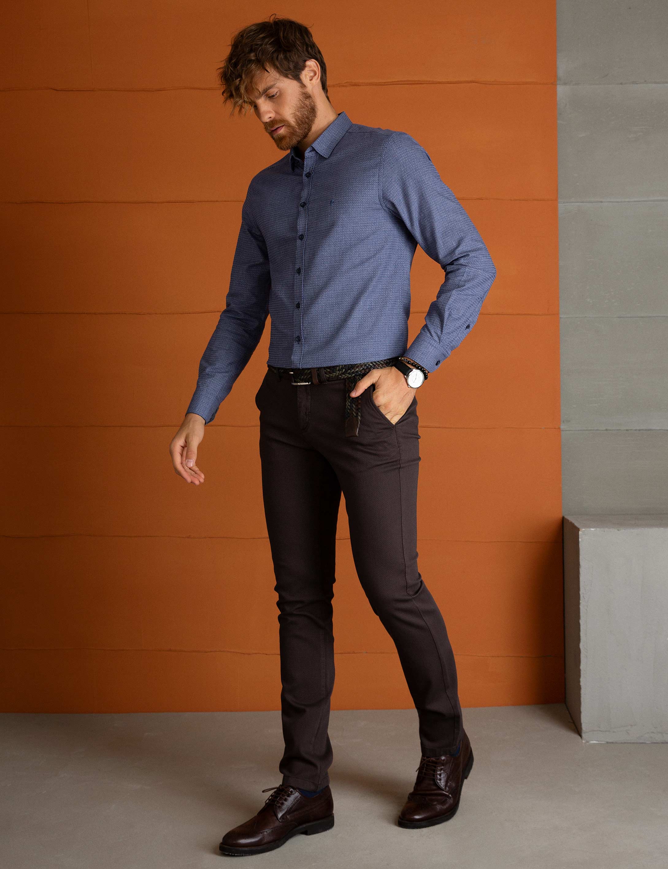 Kahverengi Slim Fit Chino Pantolon - Image 2