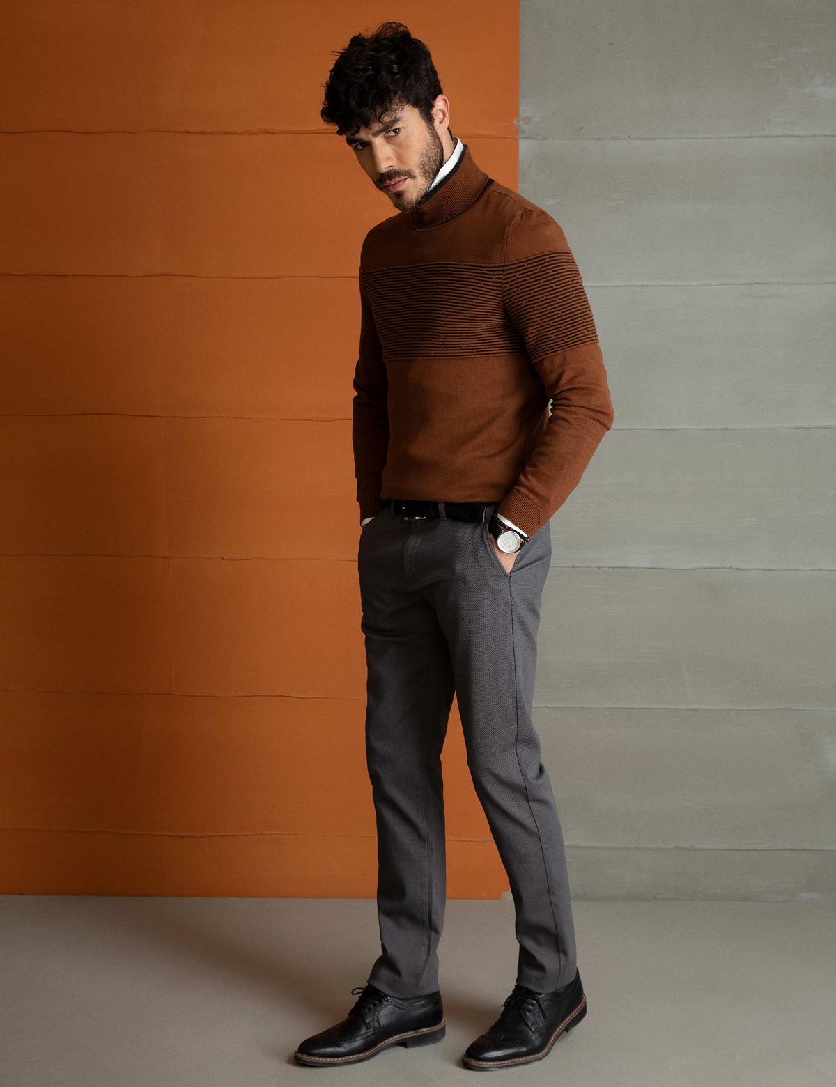 Koyu Gri Slim Fit Chino Pantolon - 50193369070