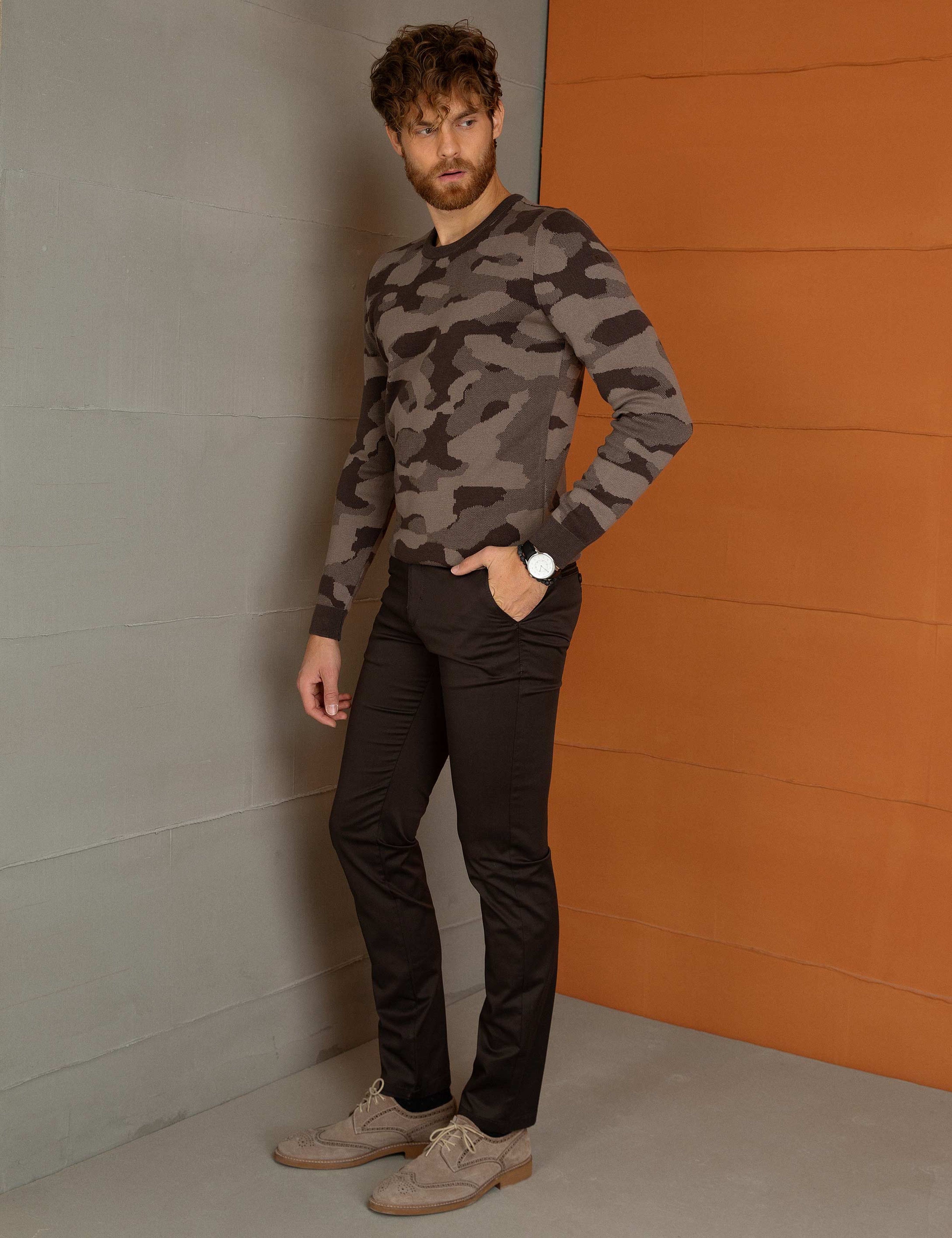 Kahverengi Slim Fit Chino Pantolon