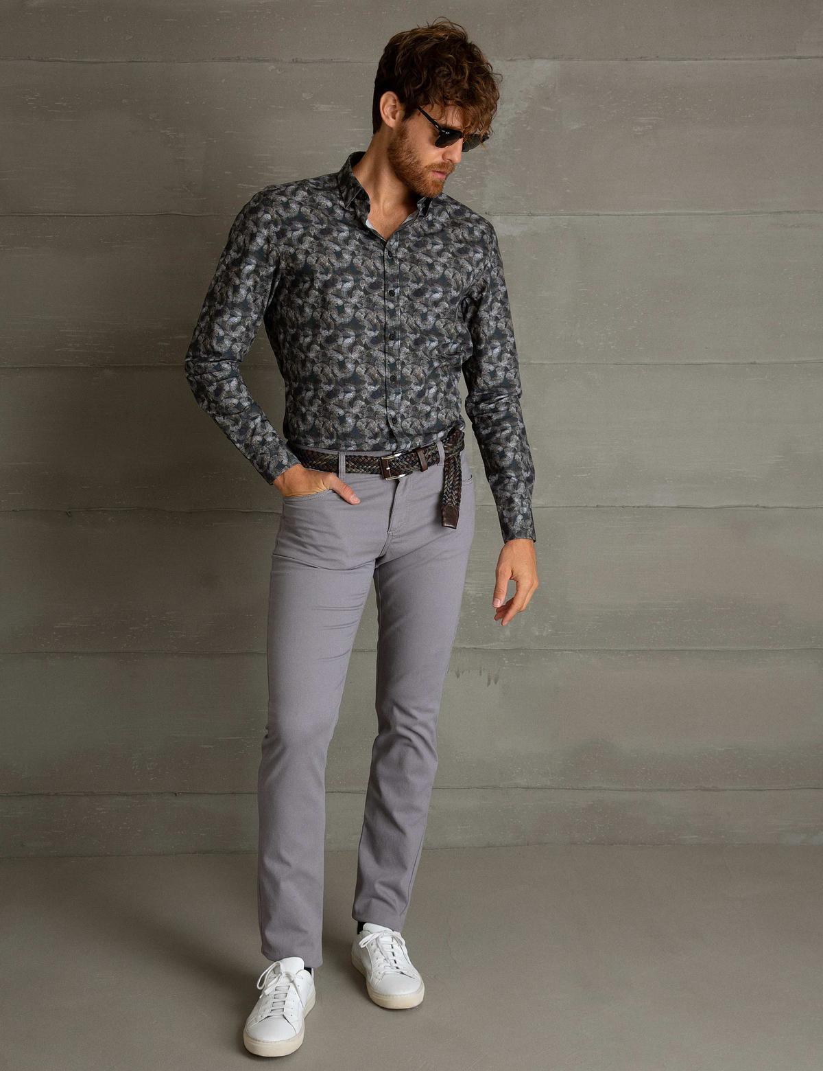 Gri Slim Fit Kanvas Pantolon