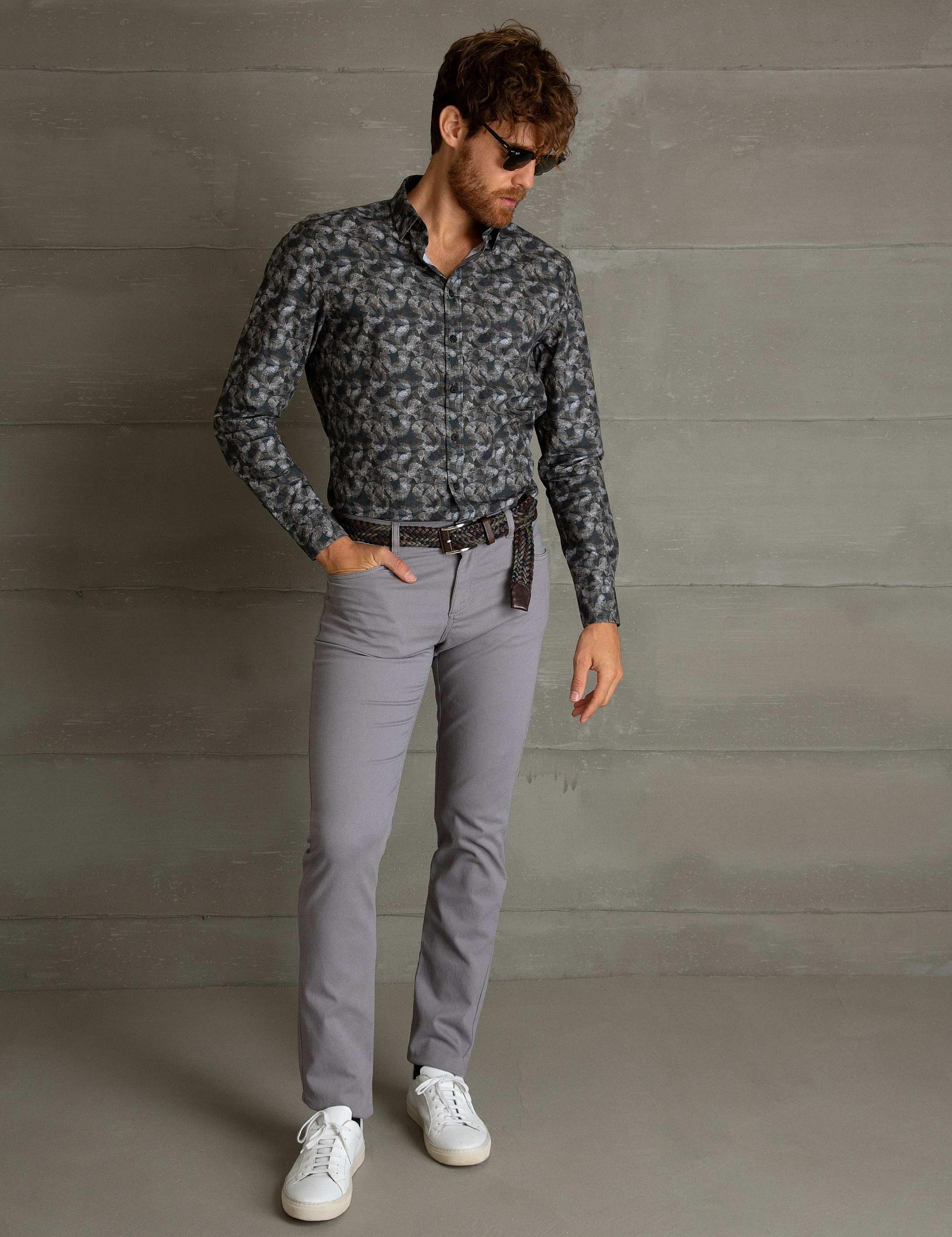 Gri Slim Fit Kanvas Pantolon