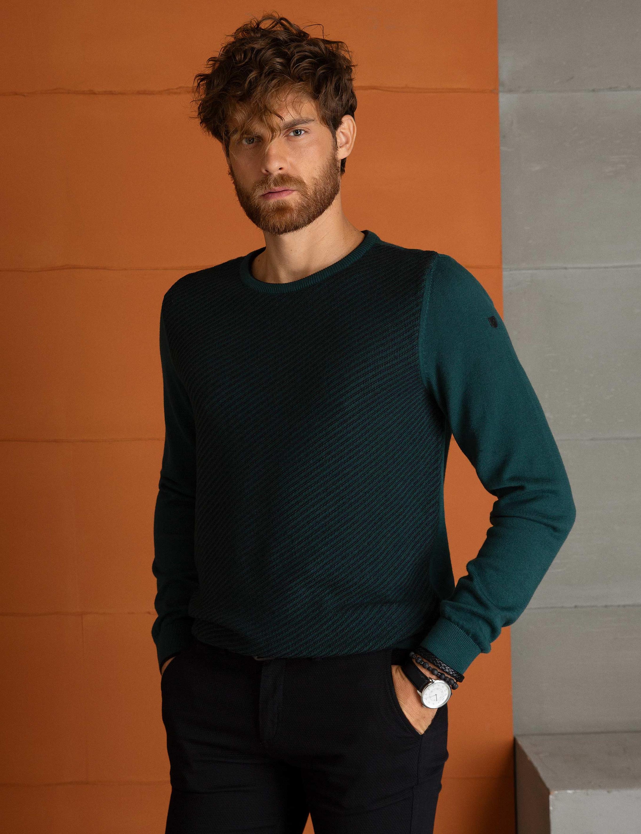 Yeşil Slim Fit Triko Kazak