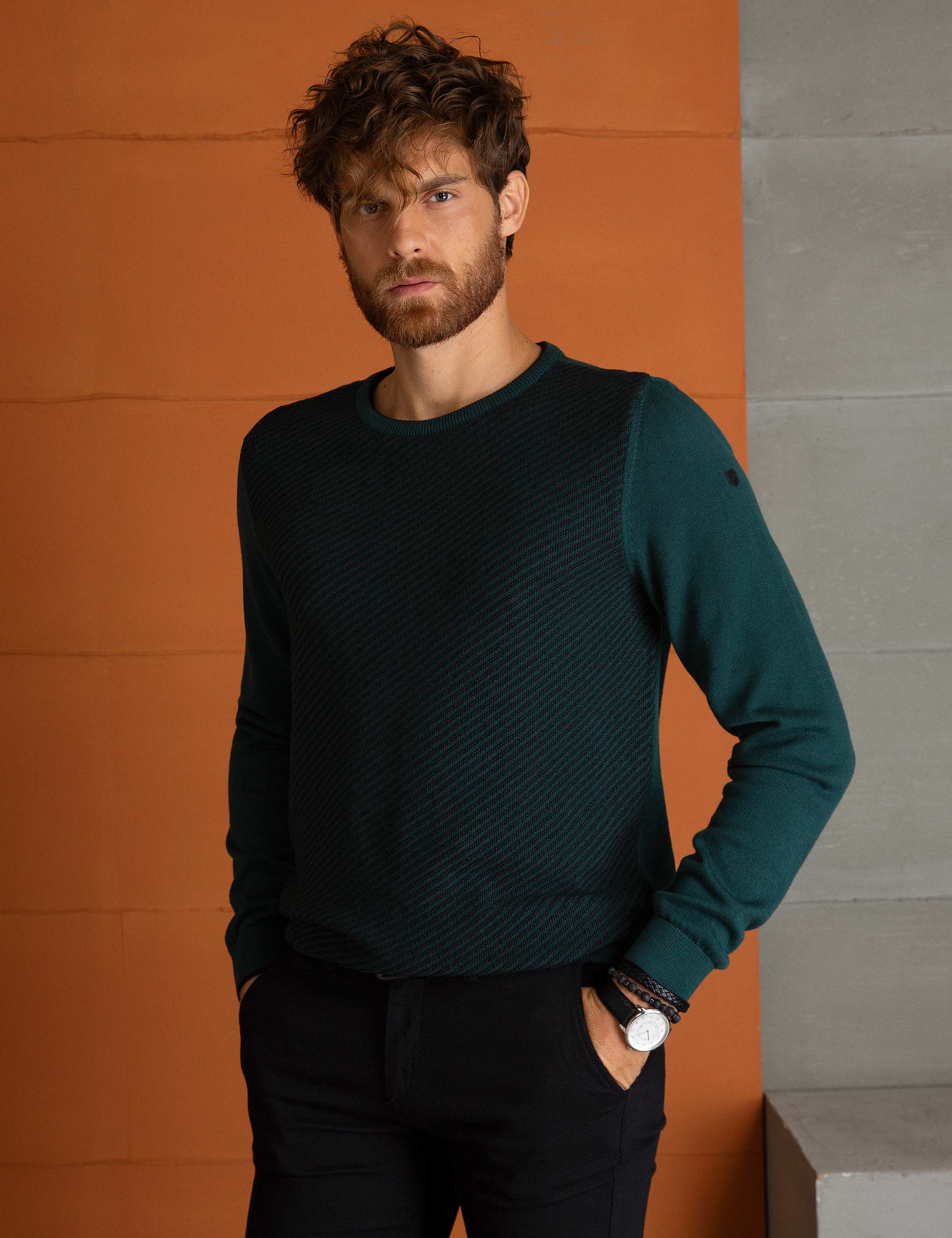 Yeşil Slim Fit Triko Kazak - 50194118056