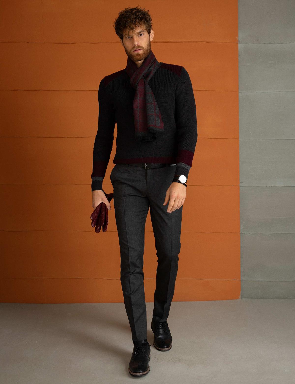 Antrasit Melanj Slim Fit Triko Kazak