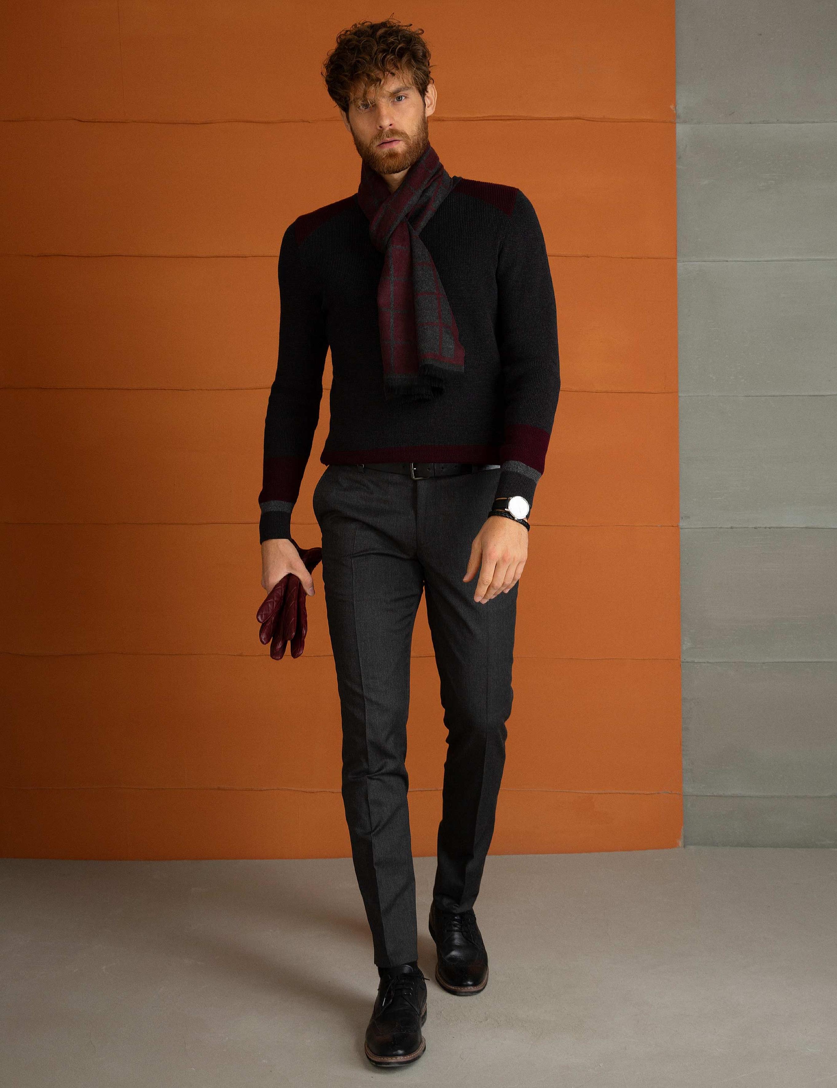 Antrasit Melanj Slim Fit Triko Kazak