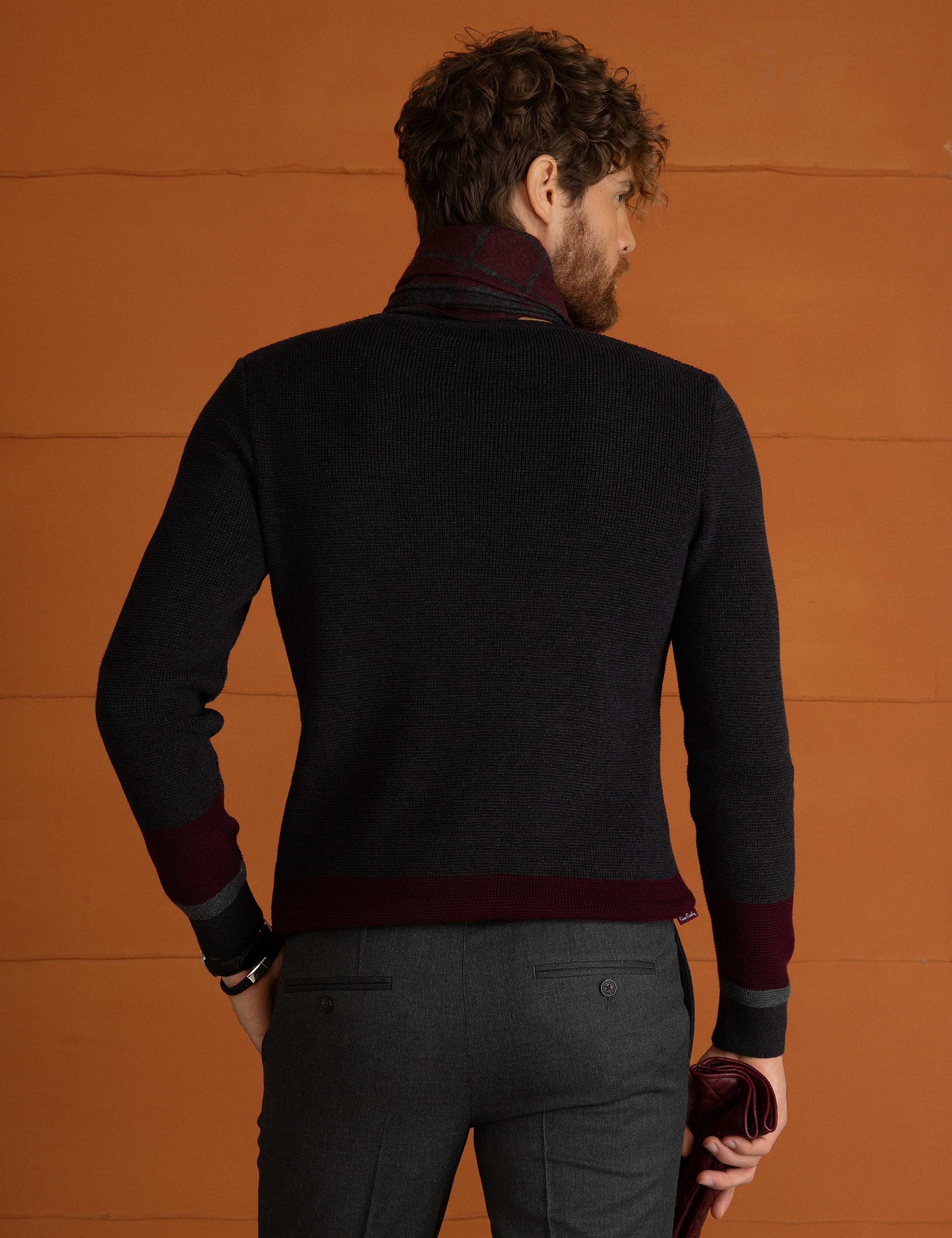 Antrasit Melanj Slim Fit Triko Kazak - Image 4