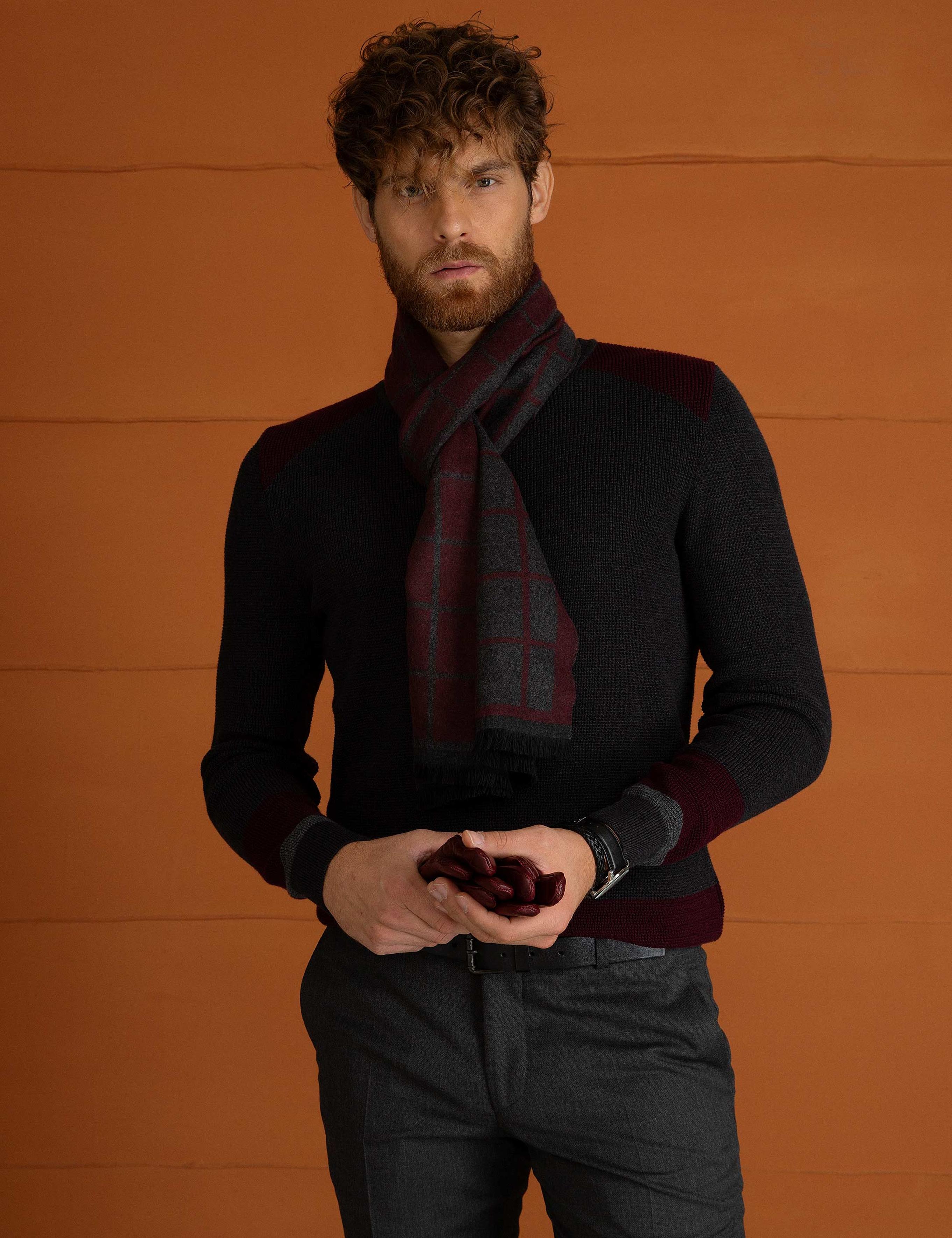 Antrasit Melanj Slim Fit Triko Kazak