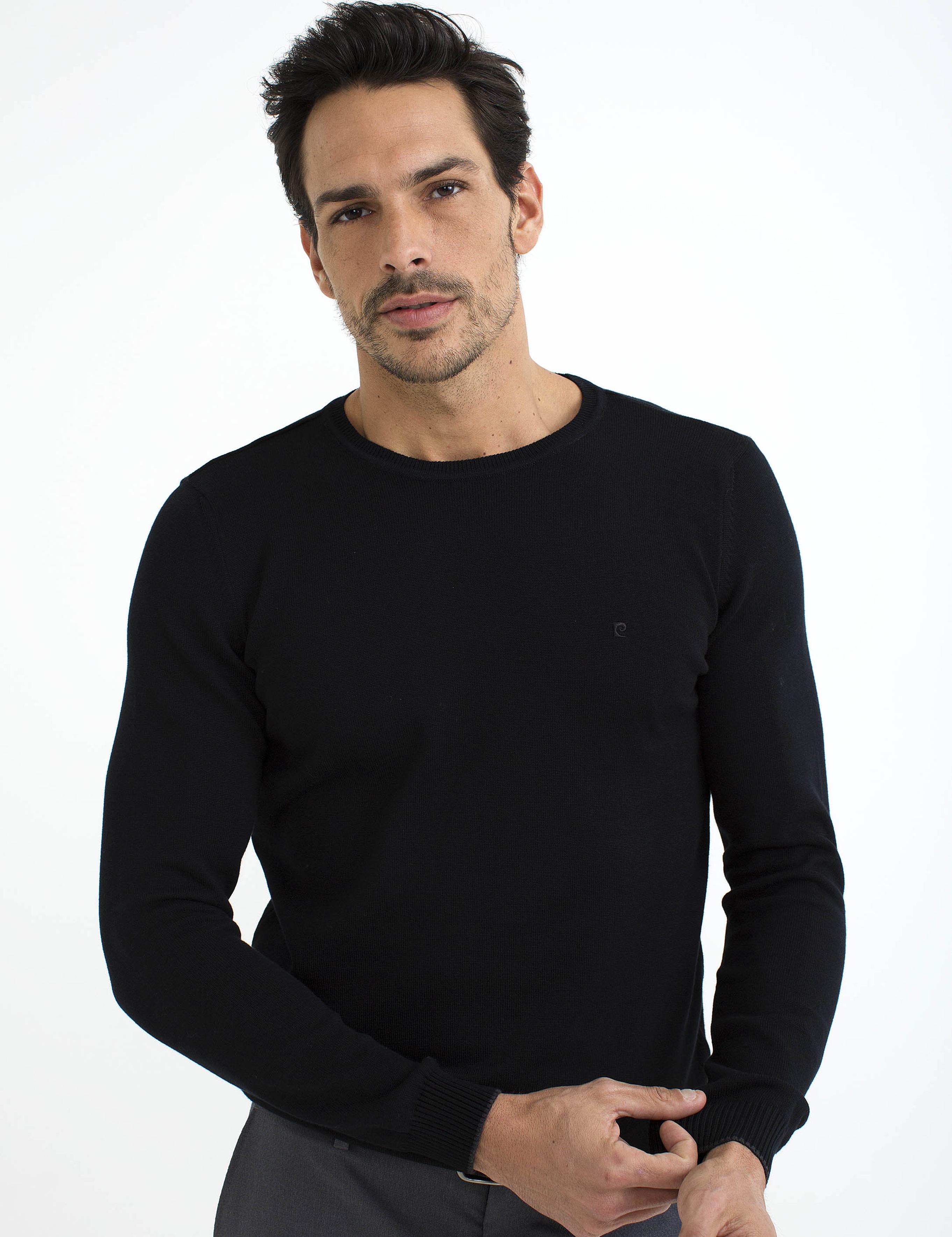 Siyah Slim Fit Bisiklet Yaka Basic Triko Kazak