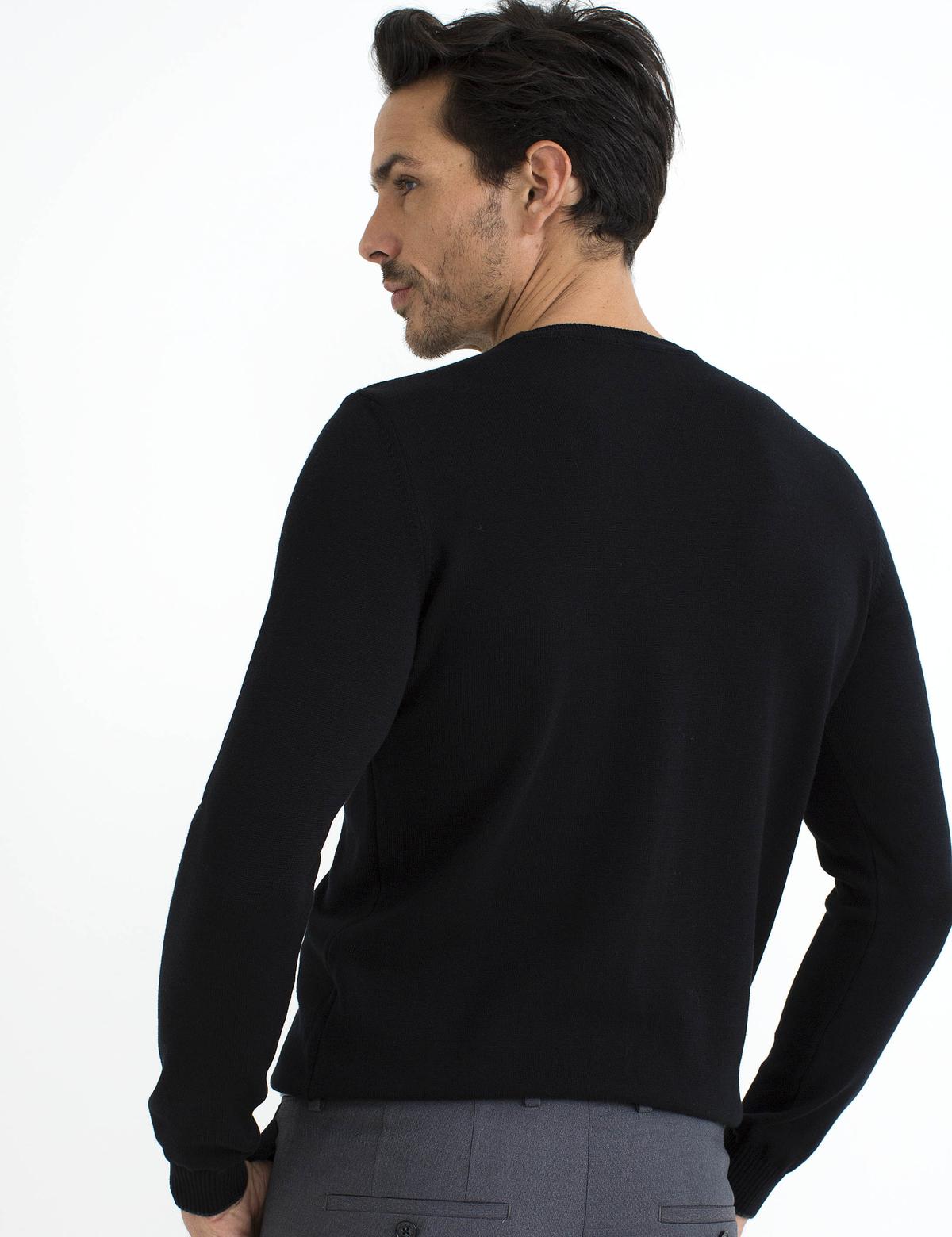 Siyah Slim Fit Bisiklet Yaka Basic Triko Kazak - 50194202033