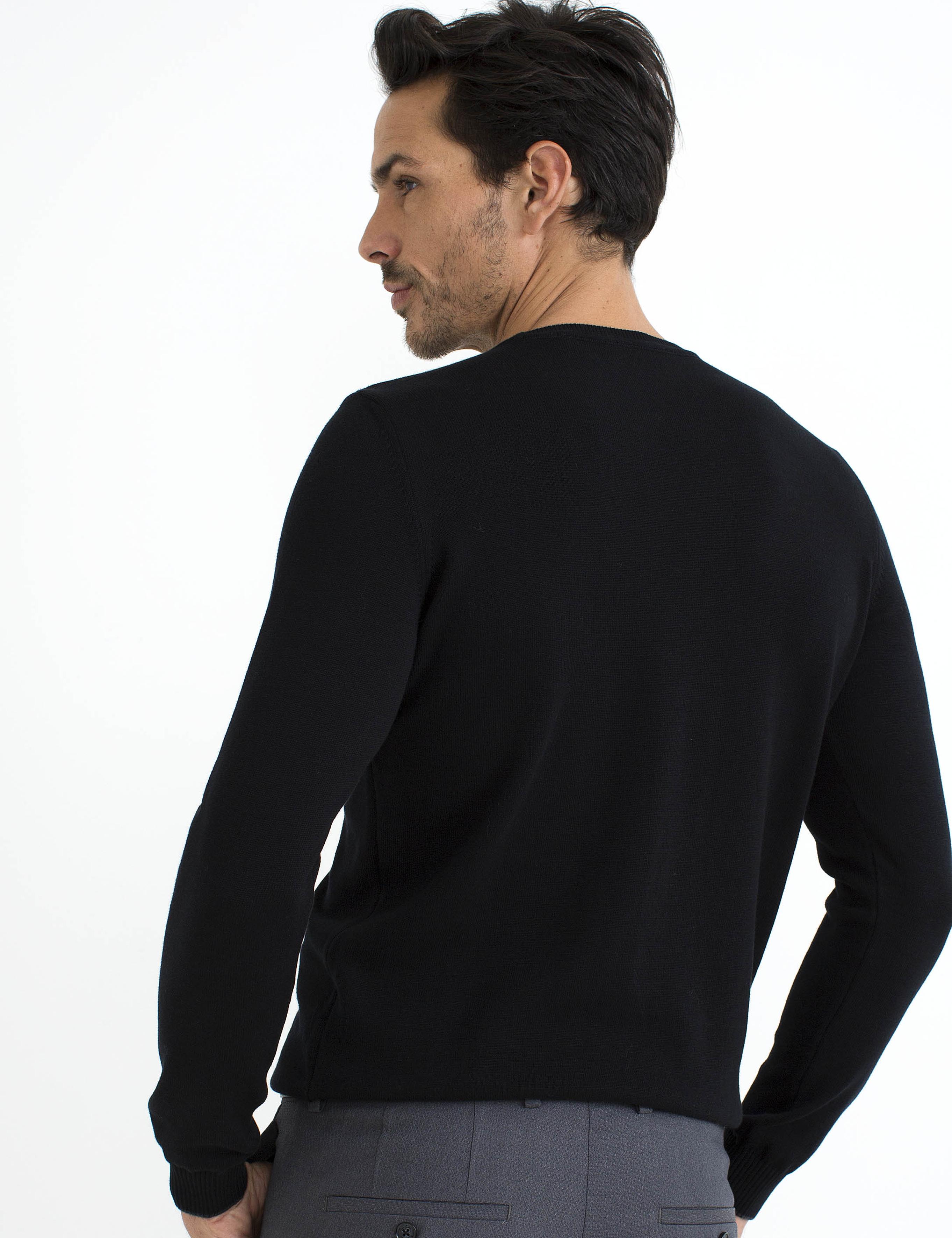 Siyah Slim Fit Bisiklet Yaka Basic Triko Kazak