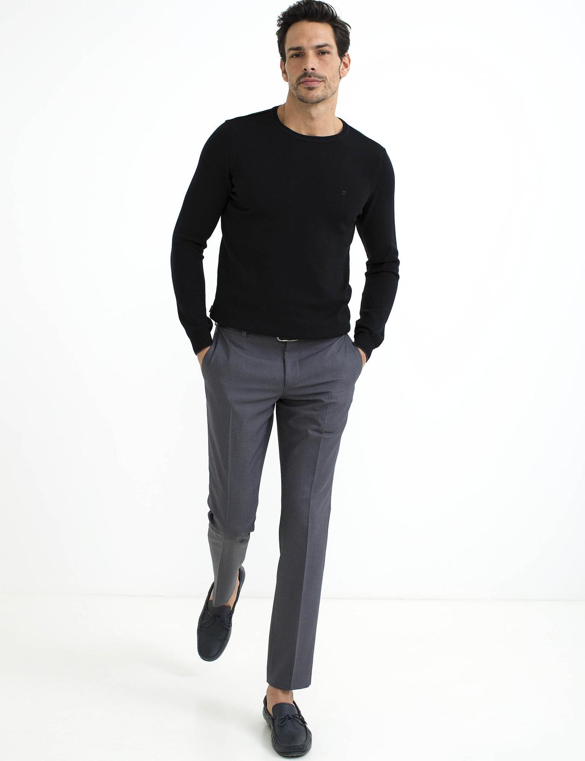 Siyah Slim Fit Bisiklet Yaka Basic Triko Kazak - 50194202033