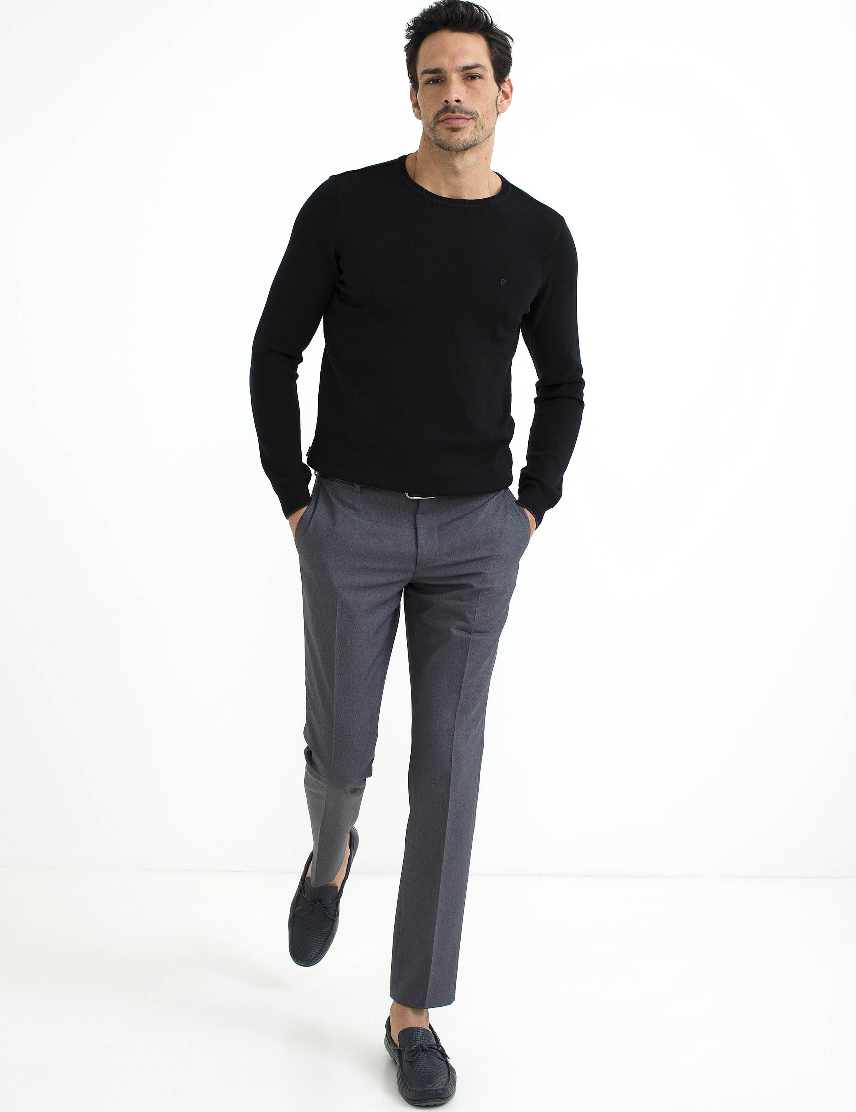 Siyah Slim Fit Bisiklet Yaka Basic Triko Kazak