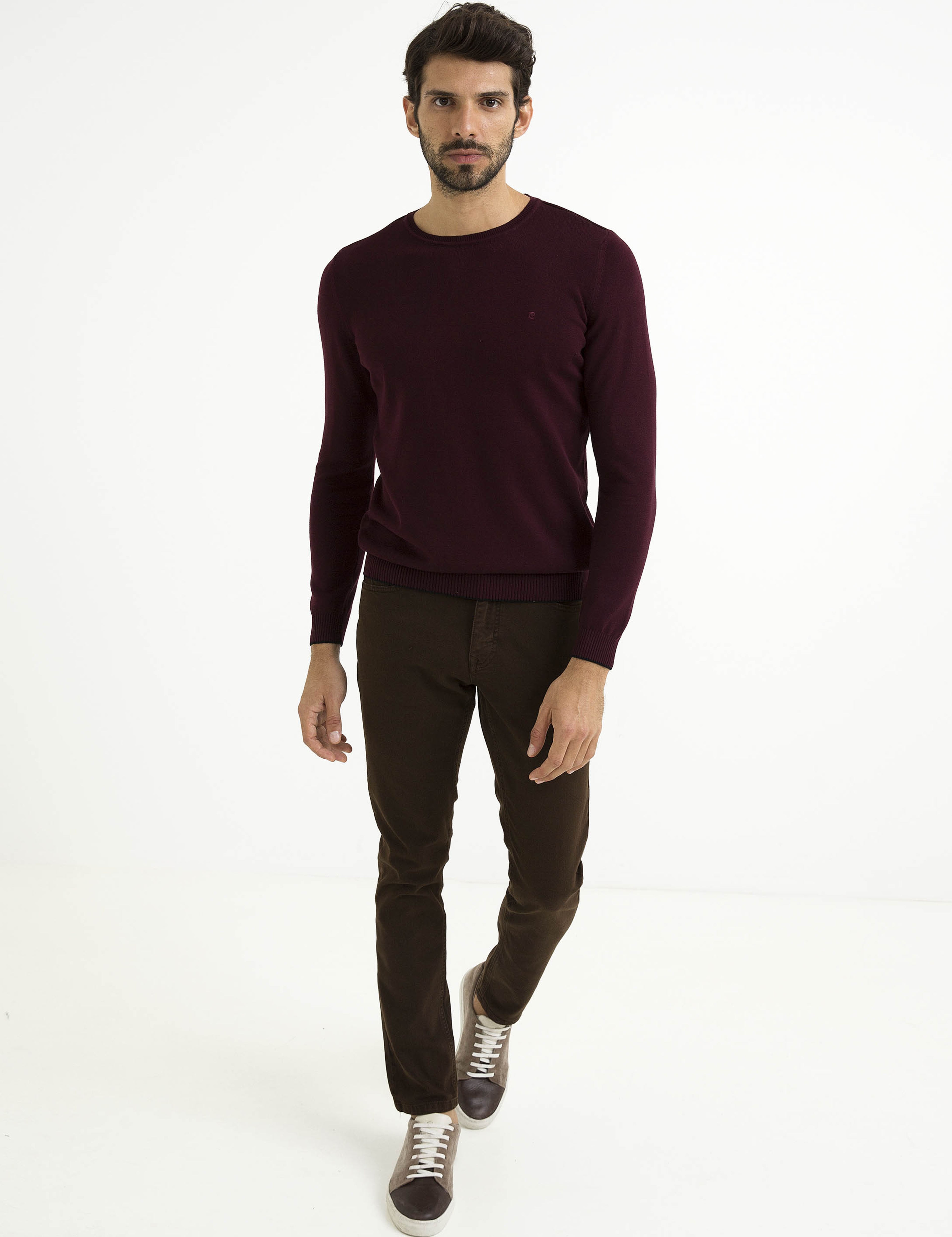 Bordo Slim Fit Bisiklet Yaka Basic Triko Kazak - Image 2