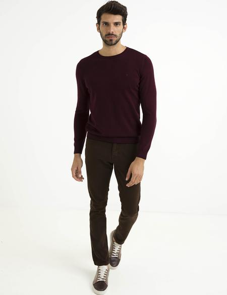 Bordo Slim Fit Bisiklet Yaka Basic Triko Kazak - 50194202063