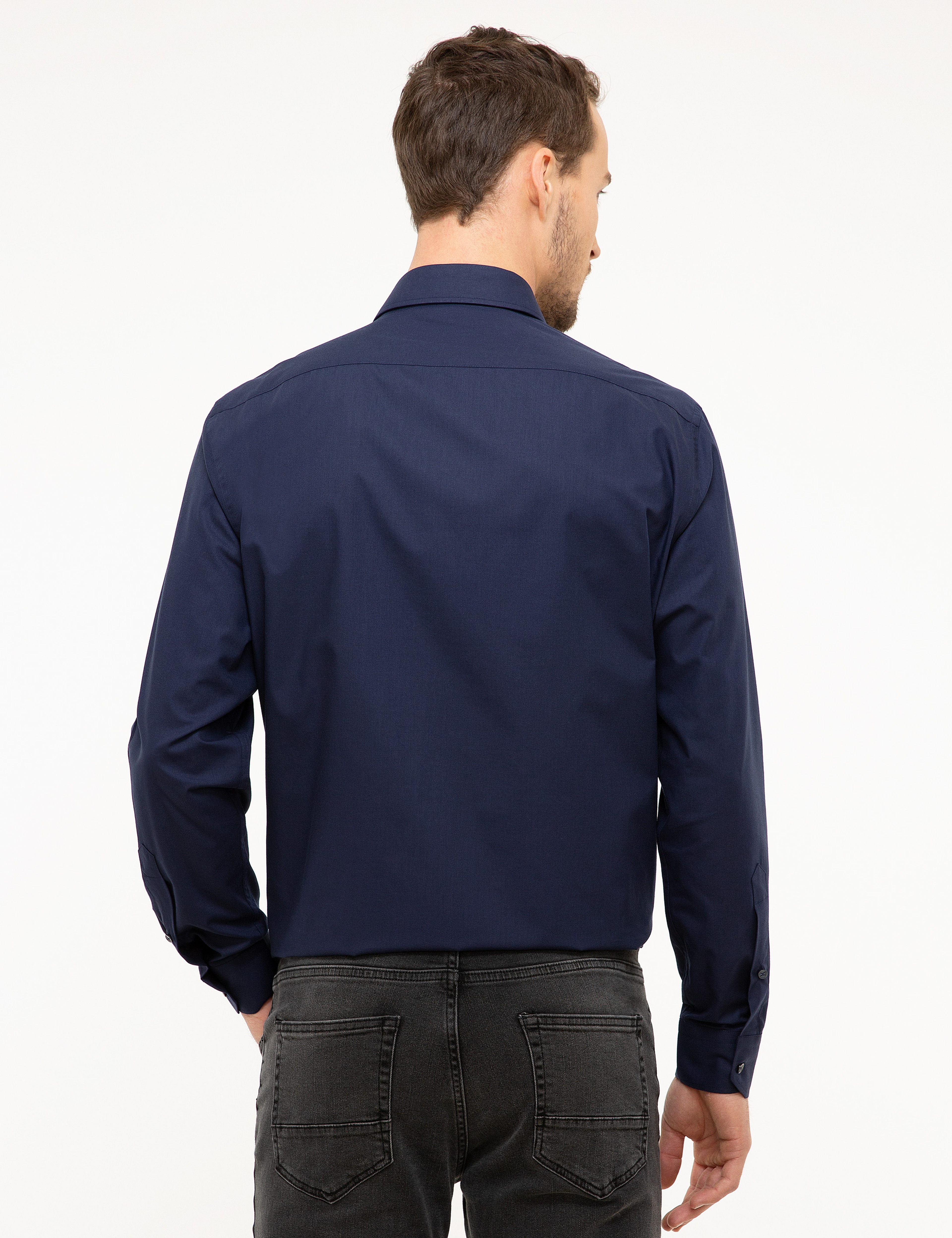 Lacivert Regular Fit Uzun Kollu Basic Gömlek - Image 3
