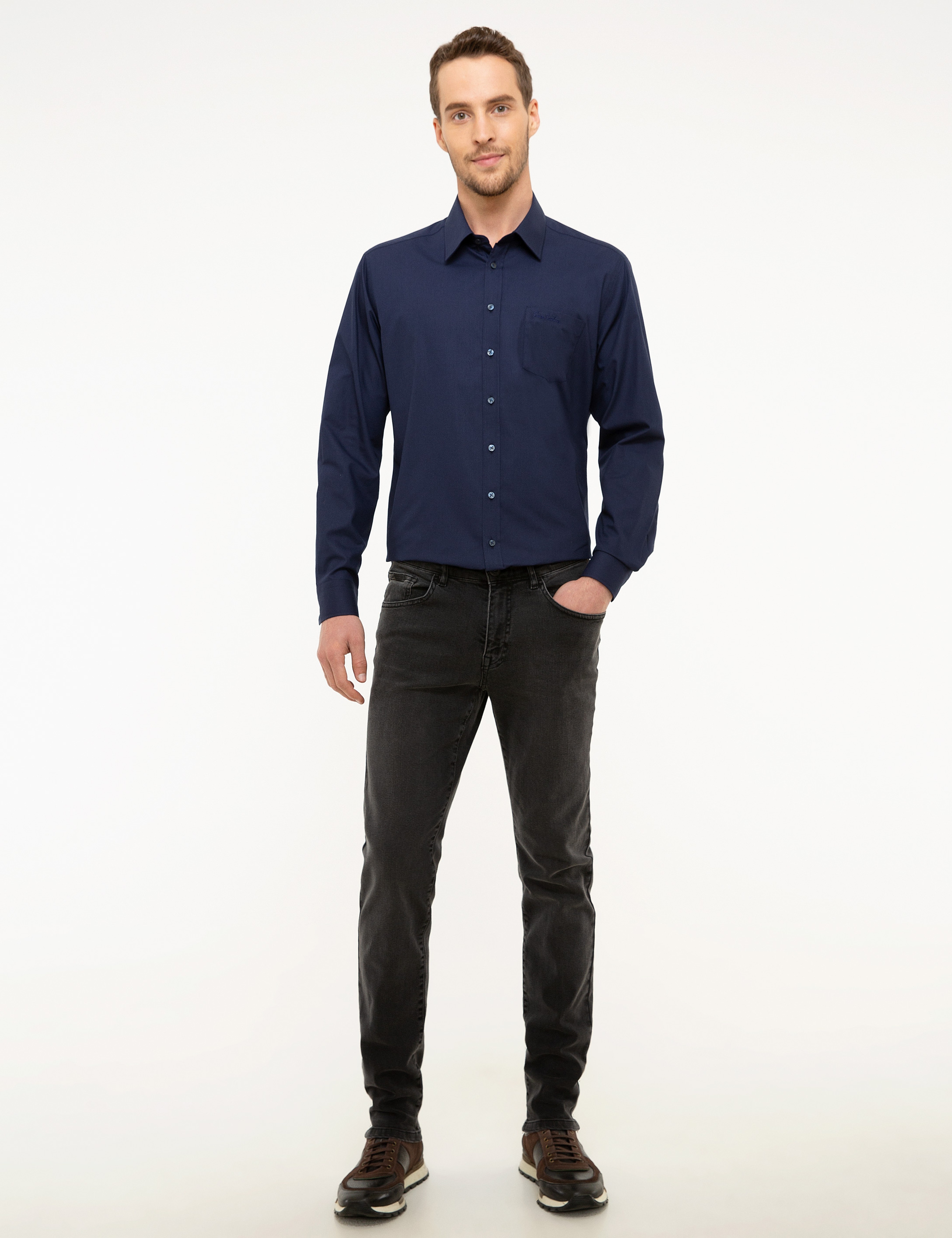 Lacivert Regular Fit Uzun Kollu Basic Gömlek