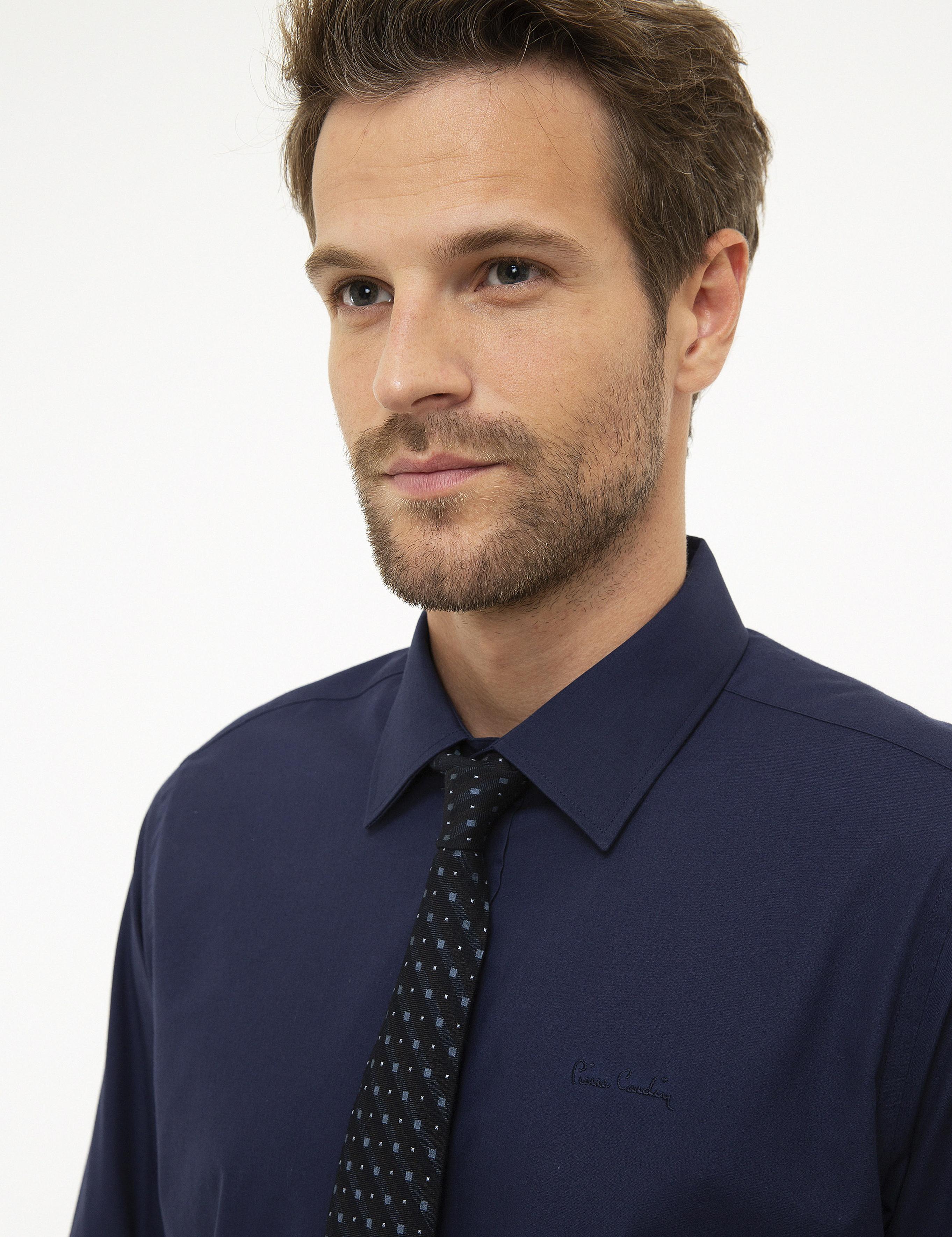 Lacivert Slim Fit Uzun Kollu Klasik Gömlek