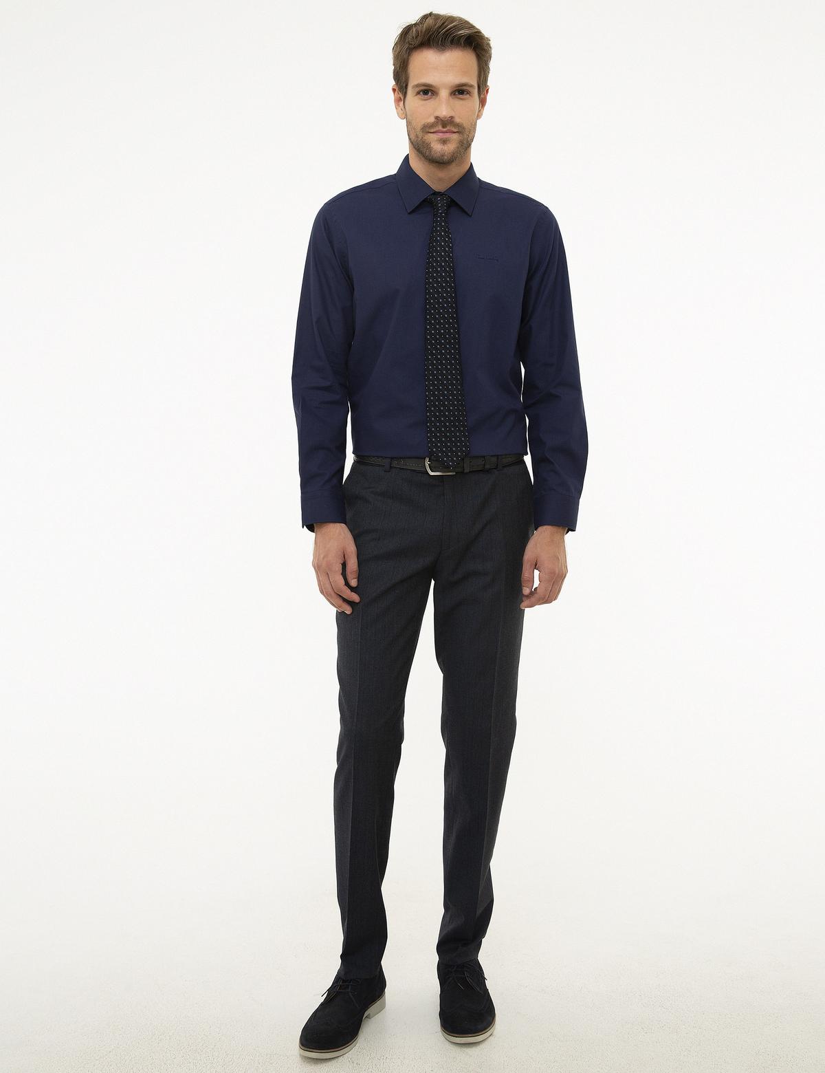 Lacivert Slim Fit Uzun Kollu Klasik Gömlek - 50207626028