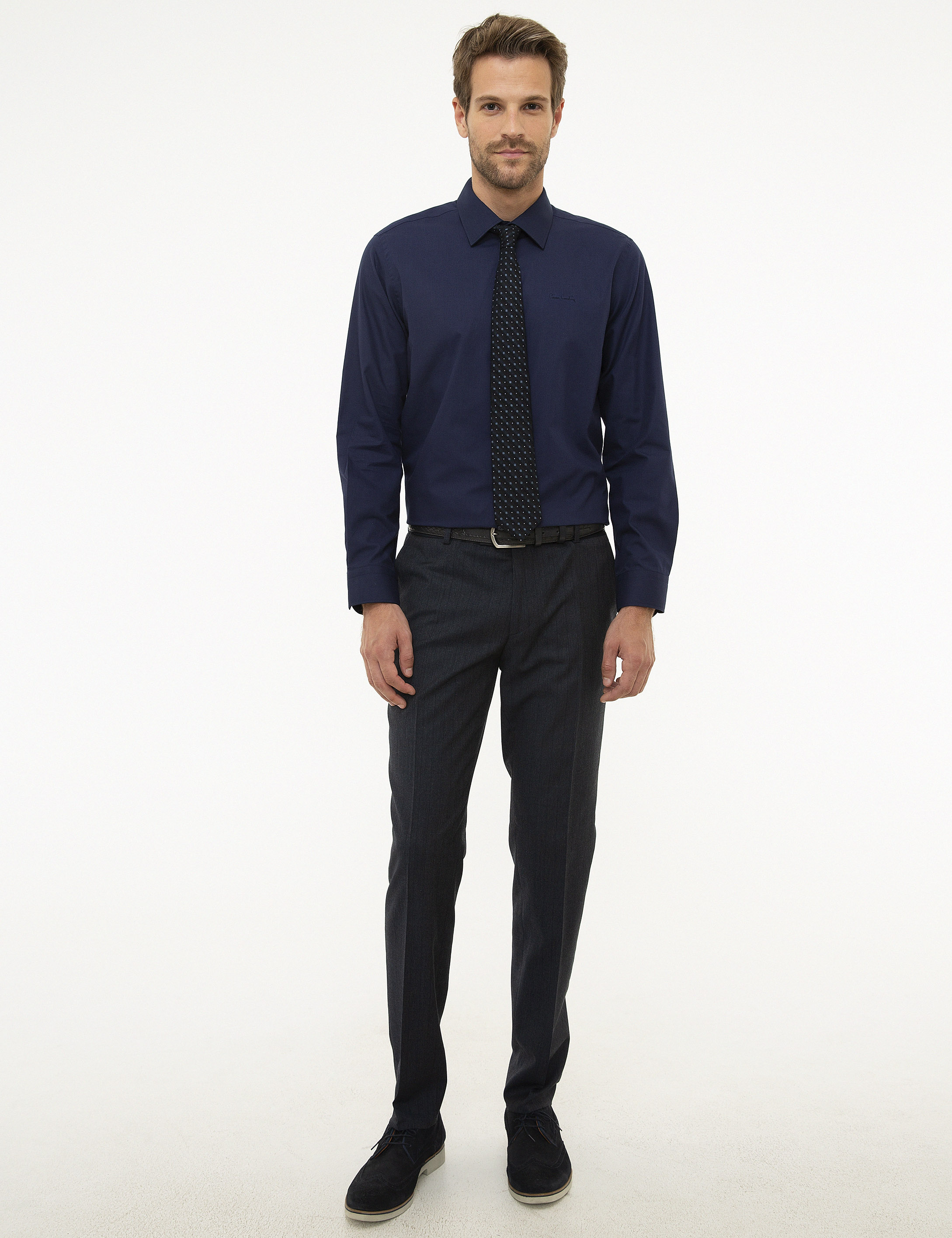 Lacivert Slim Fit Uzun Kollu Klasik Gömlek