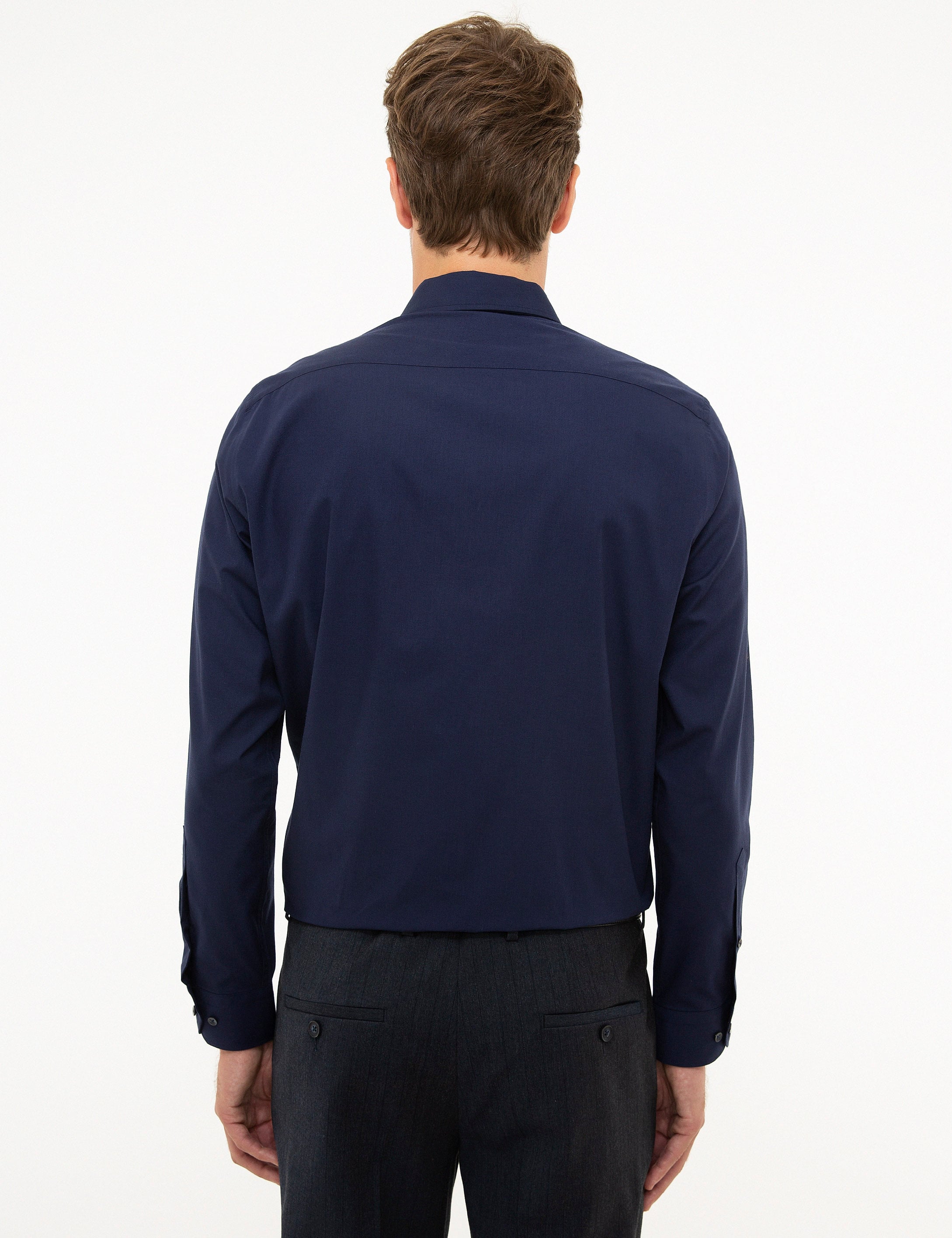 Lacivert Slim Fit Uzun Kollu Klasik Gömlek - Image 3