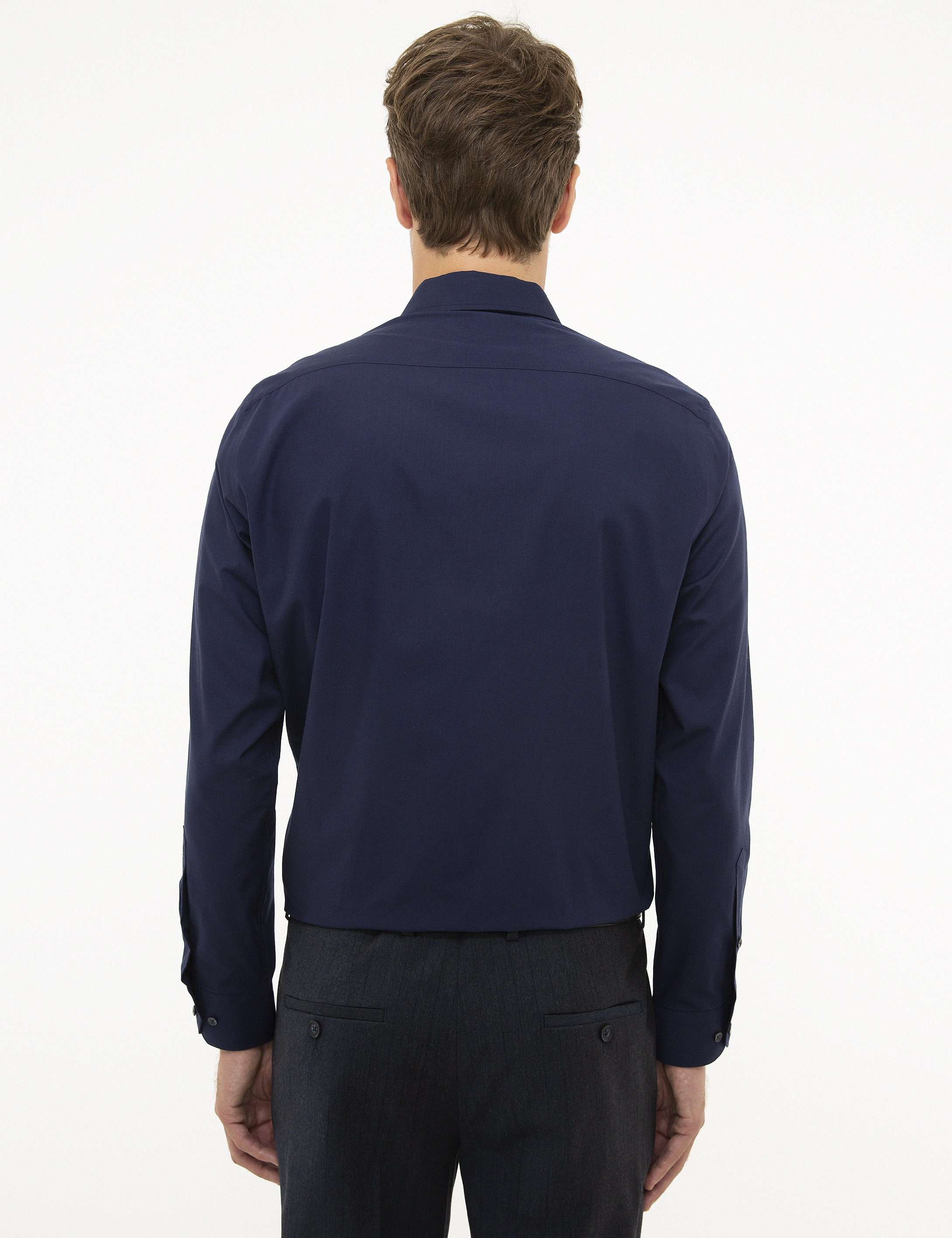 Lacivert Slim Fit Uzun Kollu Klasik Gömlek