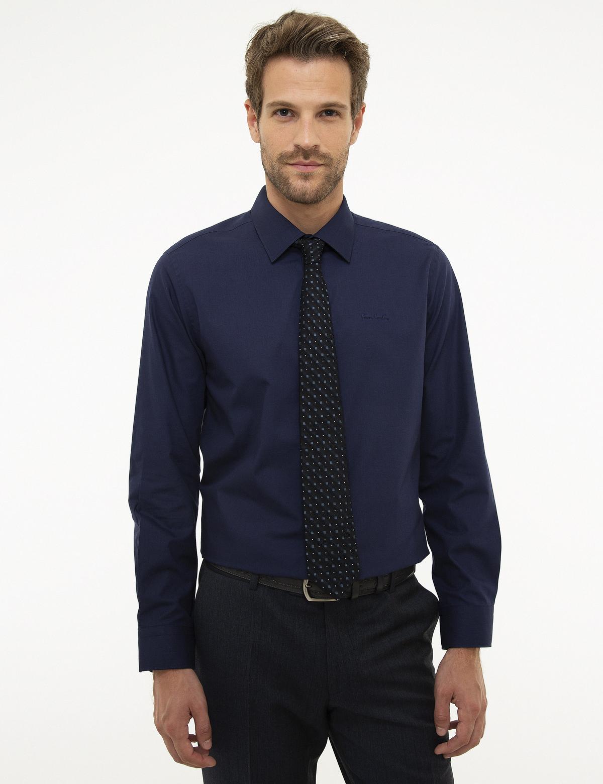 Lacivert Slim Fit Uzun Kollu Klasik Gömlek