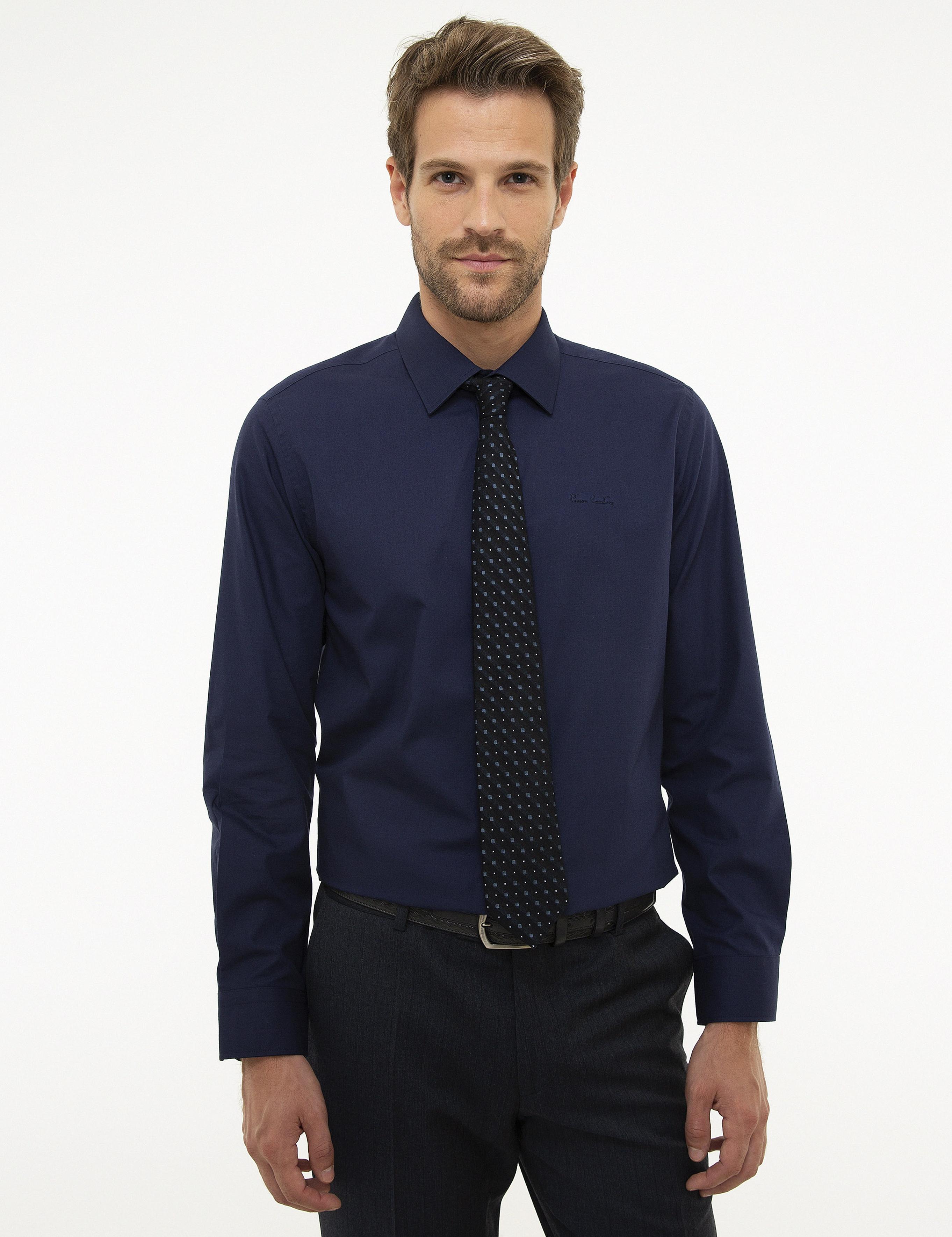 Lacivert Slim Fit Uzun Kollu Klasik Gömlek