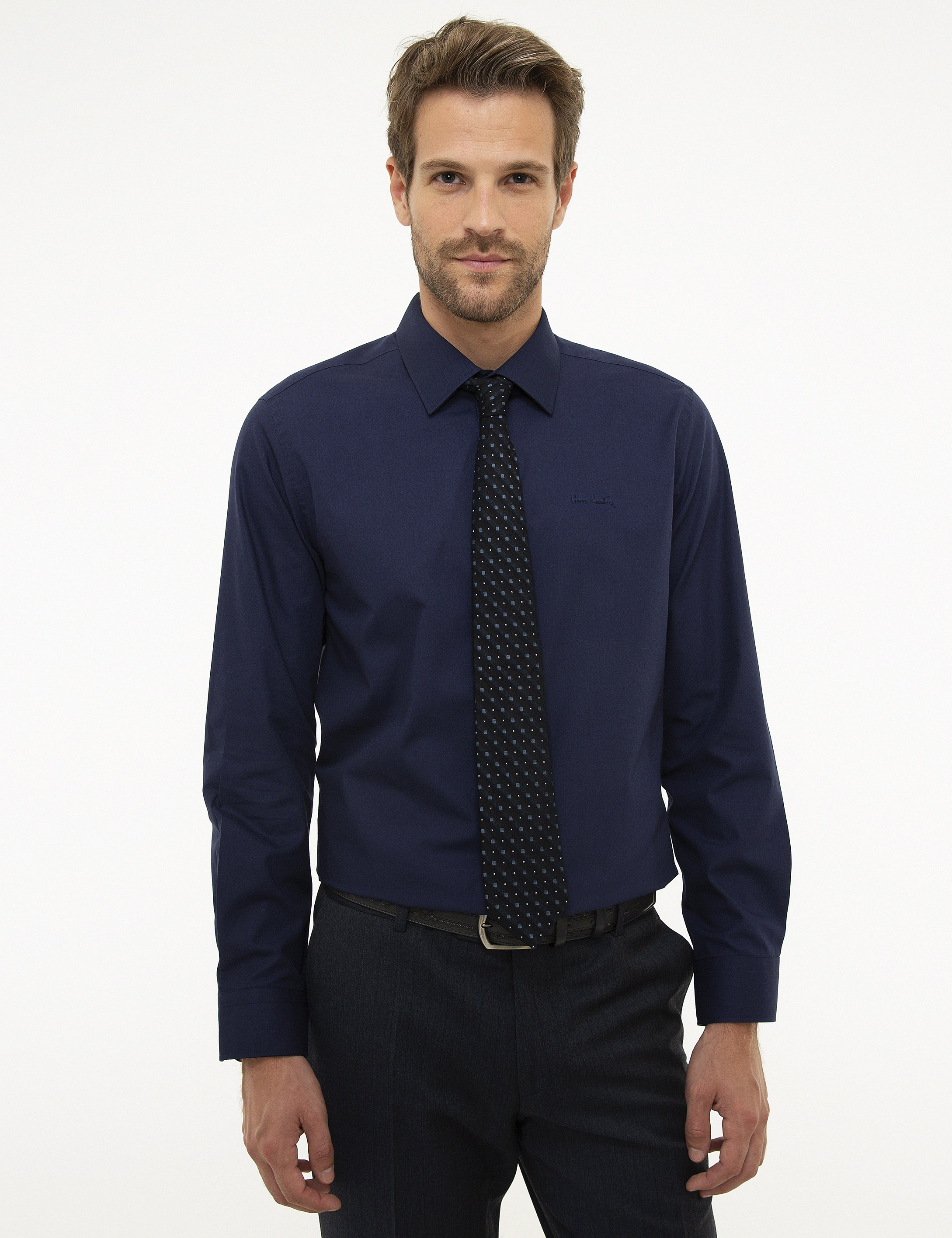 Lacivert Slim Fit Uzun Kollu Klasik Gömlek - Image 1