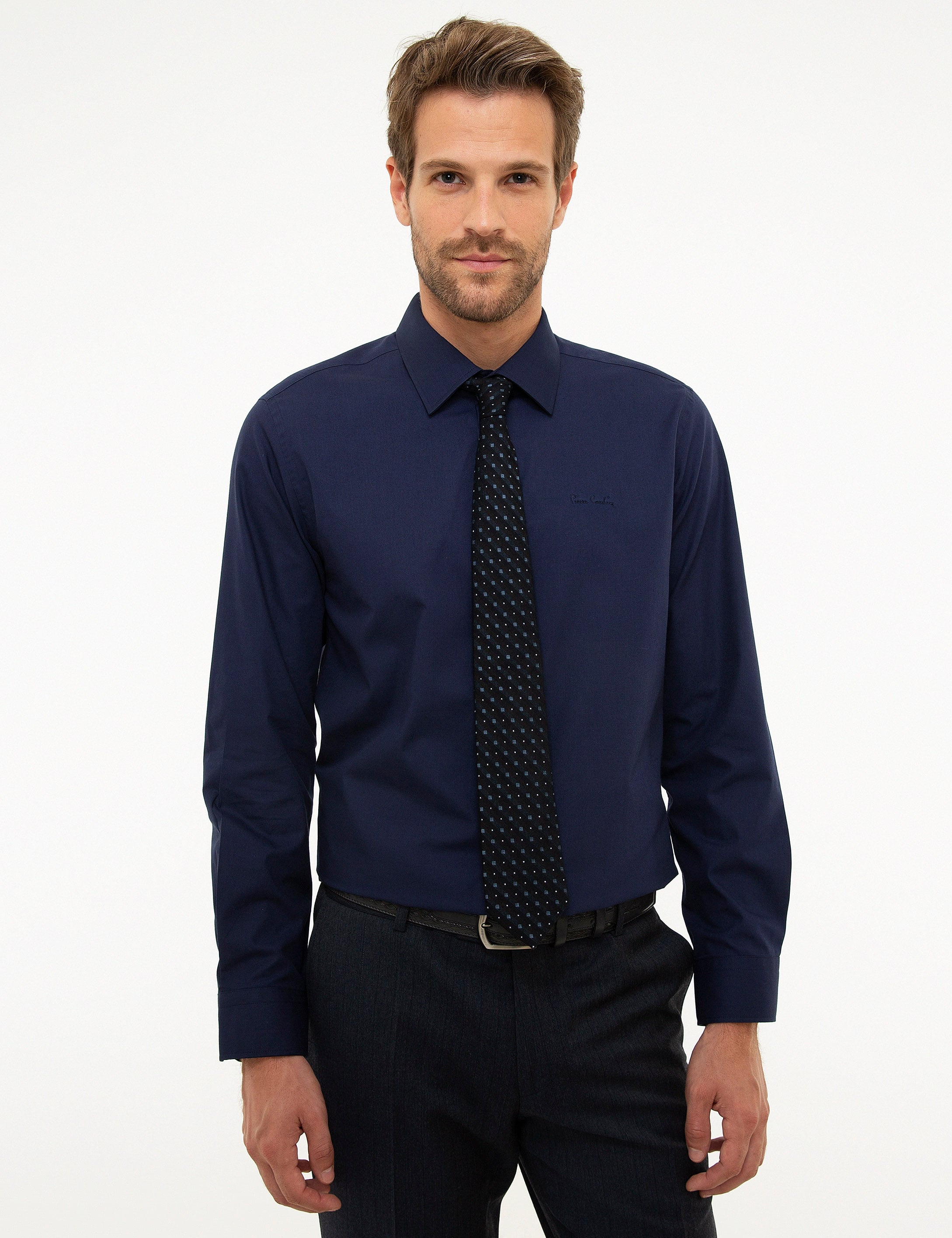 Lacivert Slim Fit Uzun Kollu Klasik Gömlek