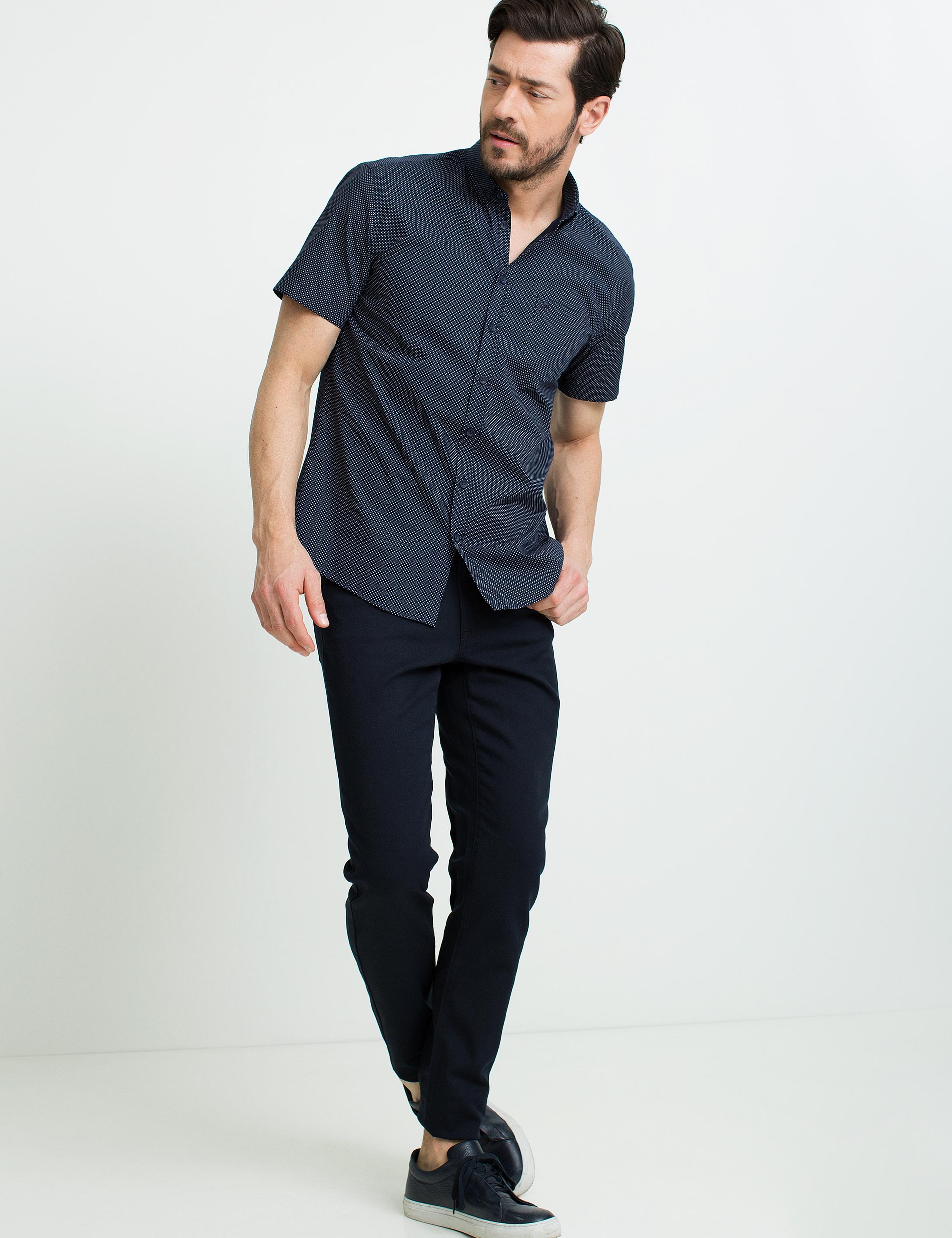 Lacivert Regular Fit Kısa Kollu Gömlek - Image 2