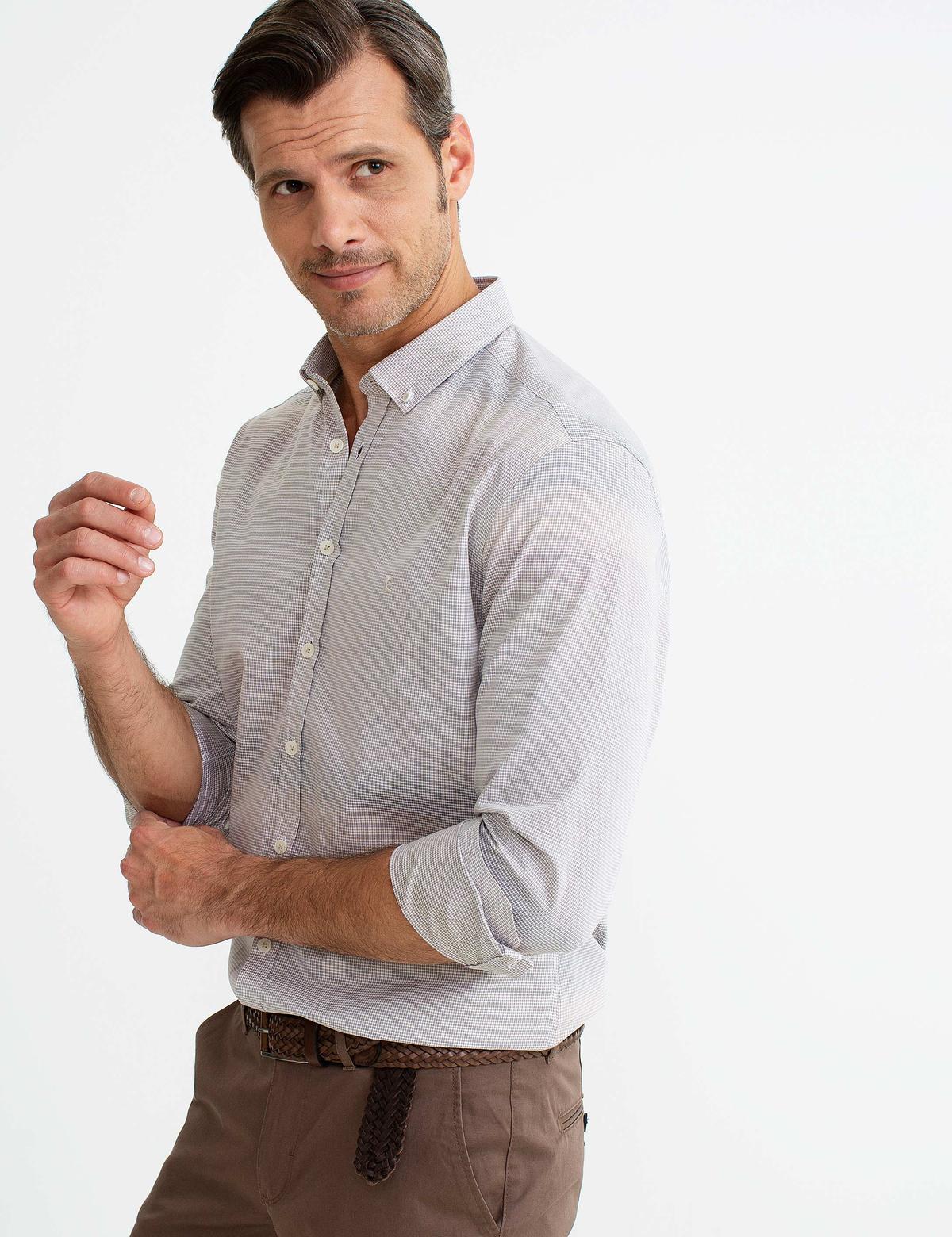 Bej Slim Fit Uzun Kollu Gömlek