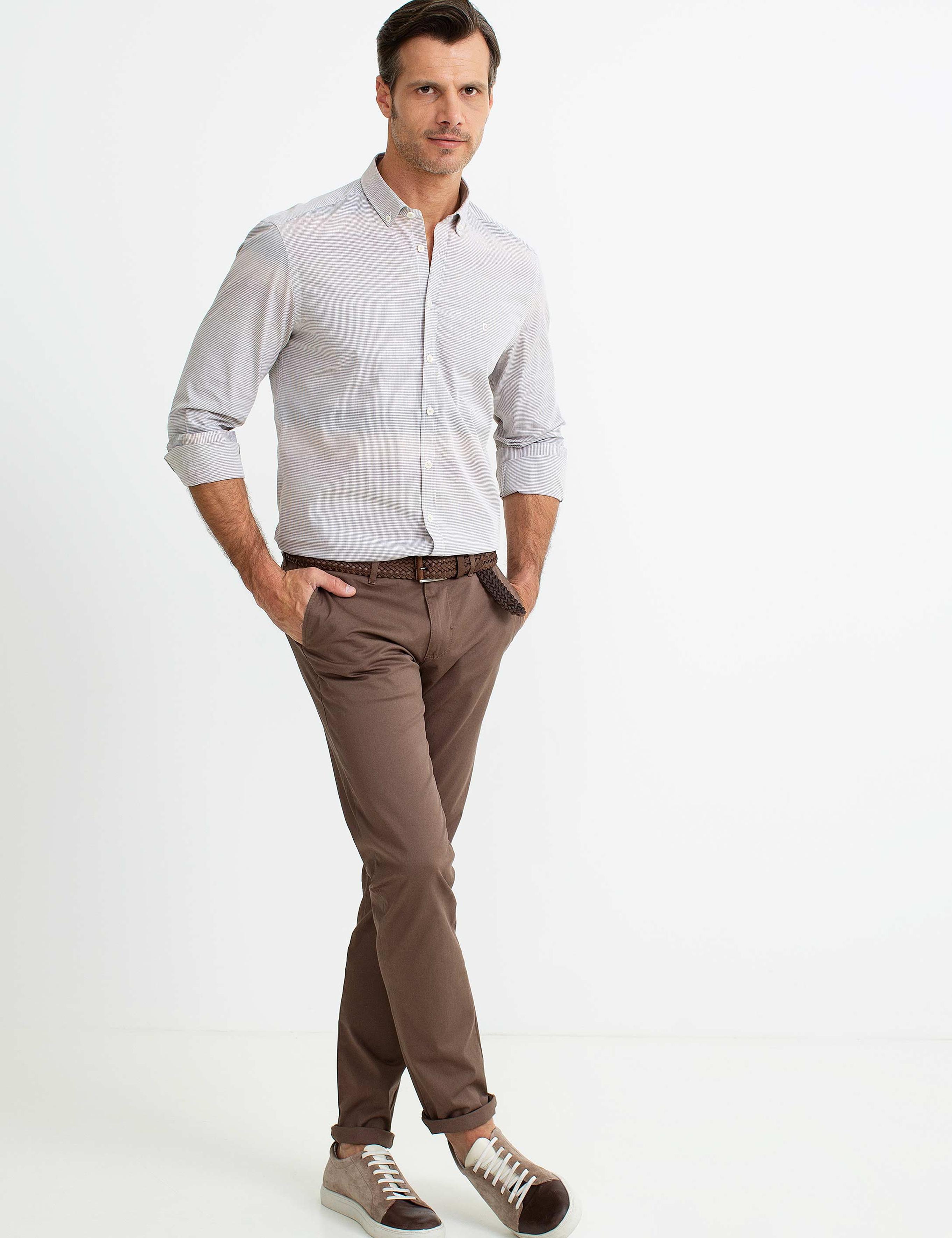 Bej Slim Fit Uzun Kollu Gömlek