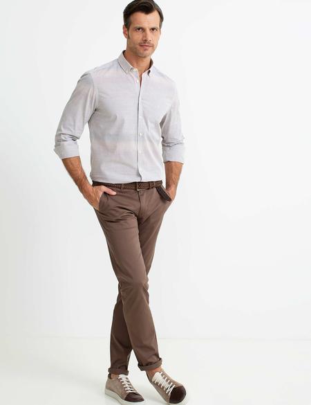 Bej Slim Fit Uzun Kollu Gömlek - 50187573010