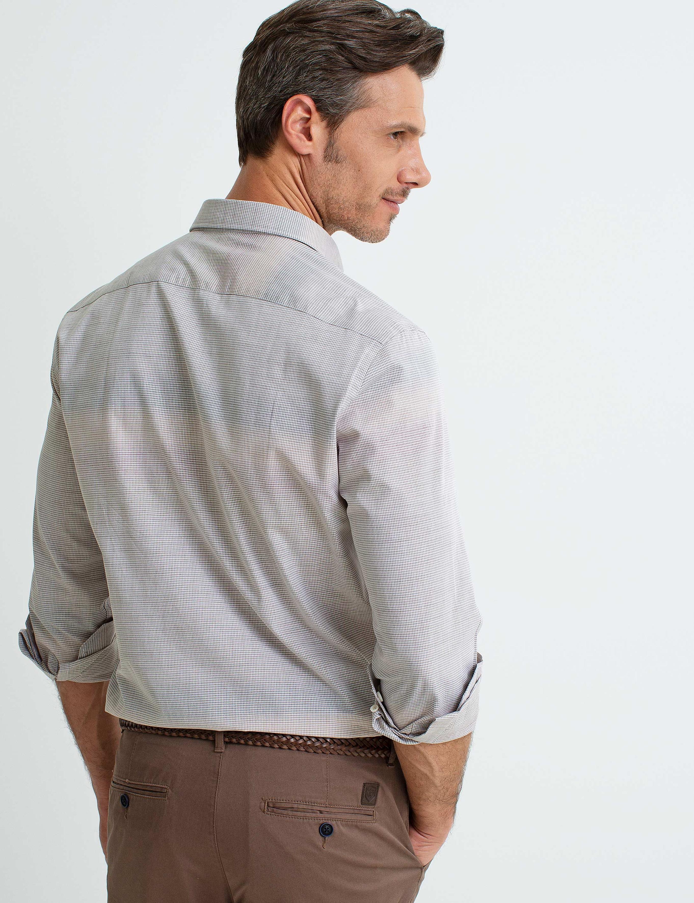 Bej Slim Fit Uzun Kollu Gömlek