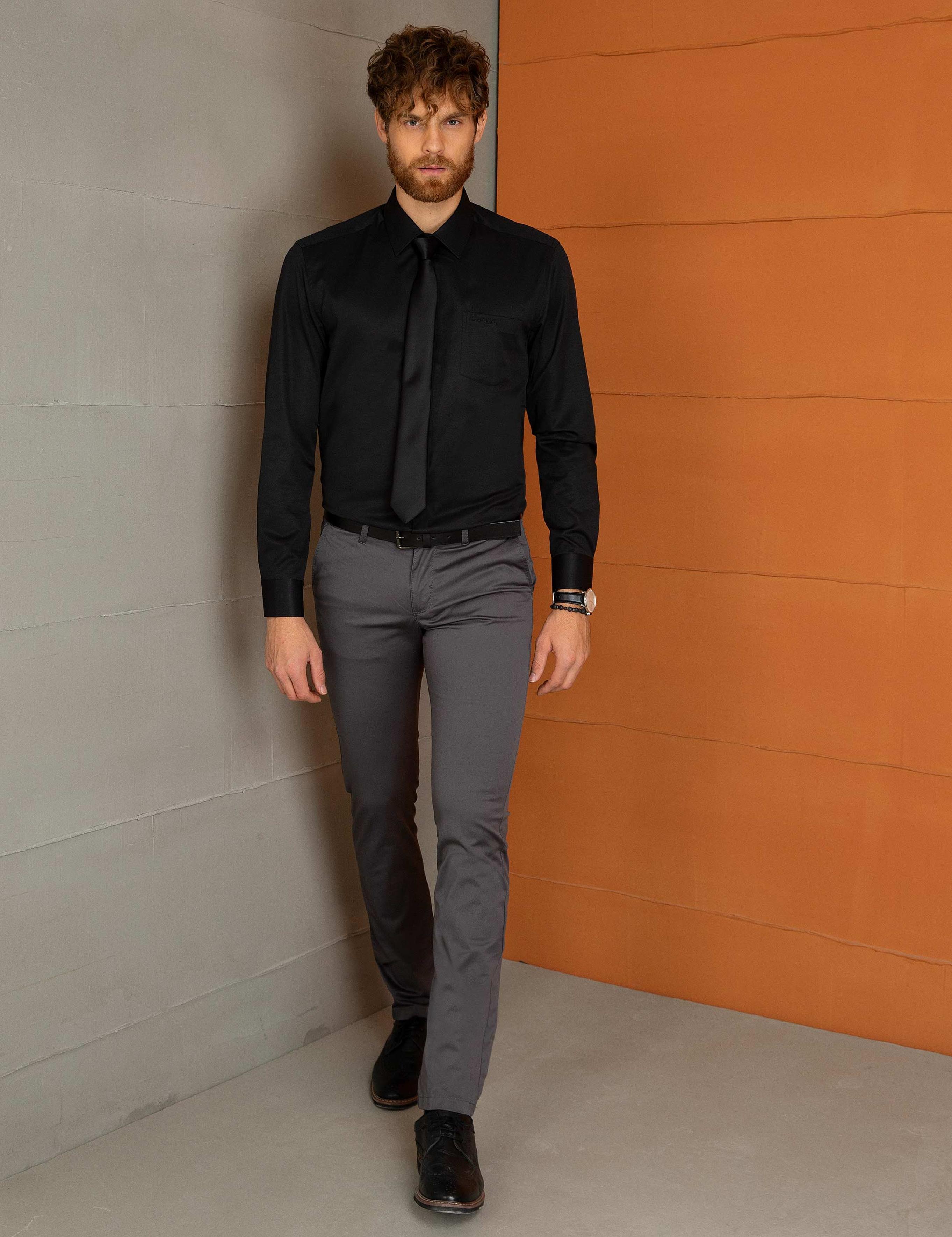 Siyah Regular Fit Basic Gömlek