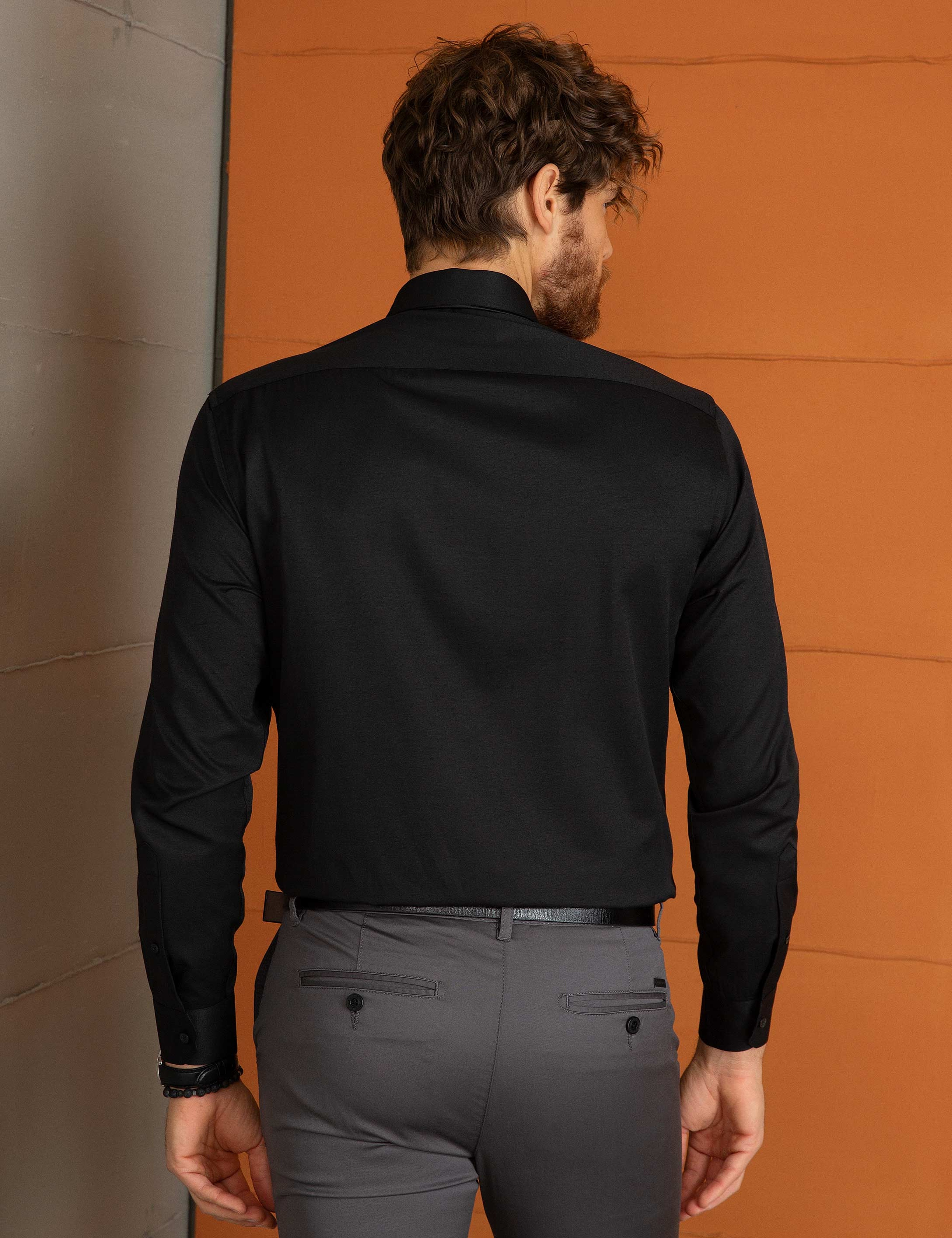 Siyah Regular Fit Klasik Gömlek - Image 3