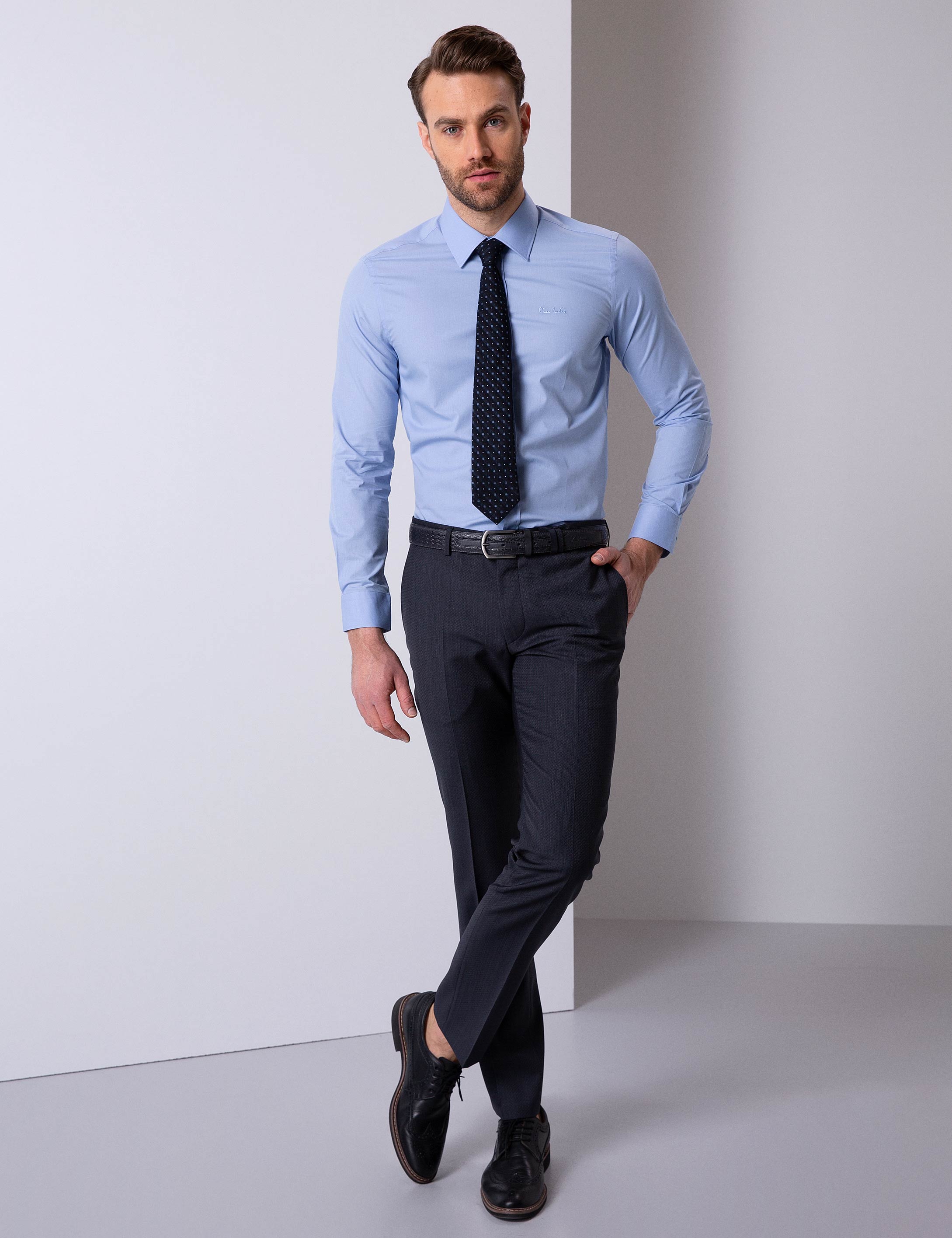 Mavi Slim Fit Uzun Kollu Basic Gömlek - Image 3