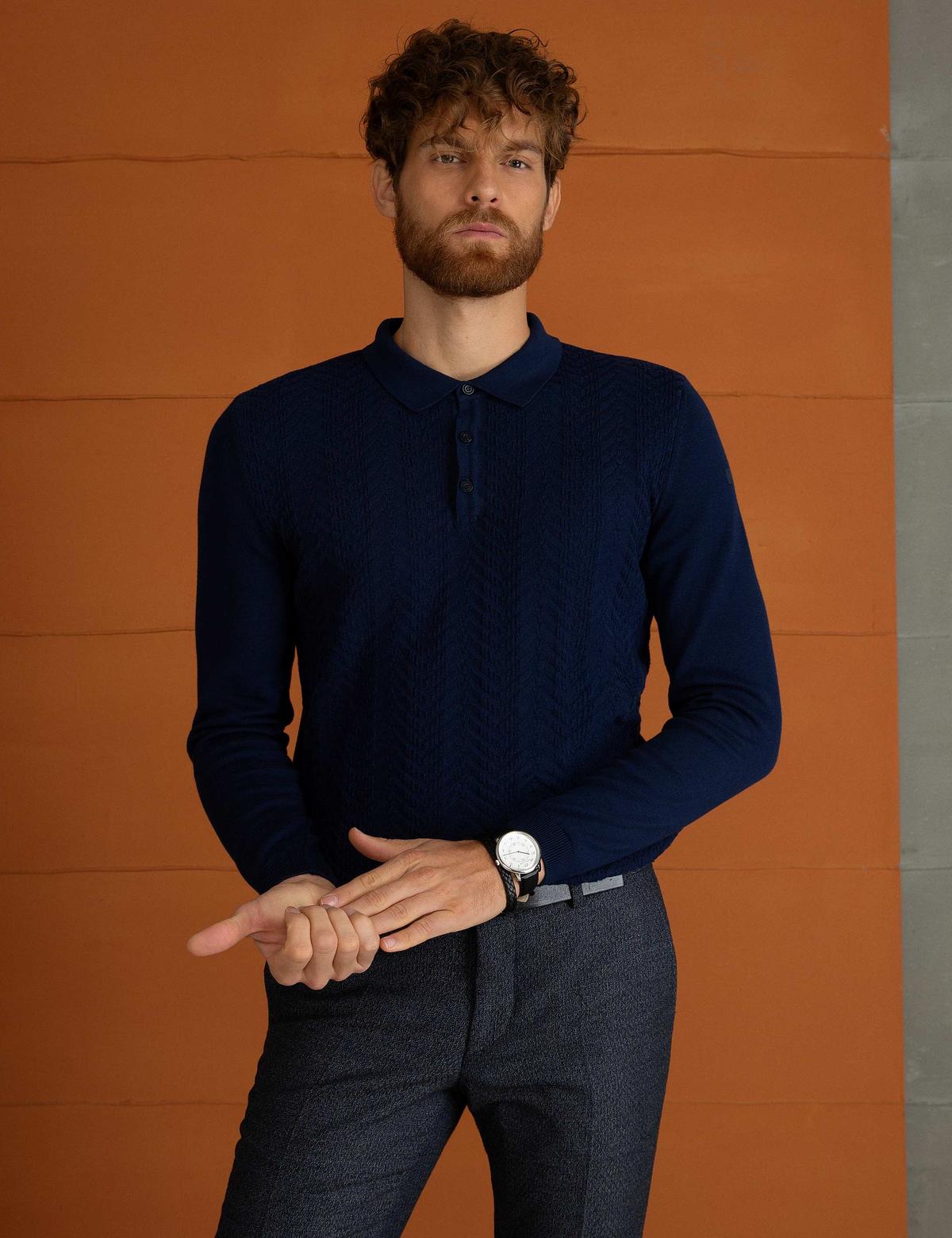 Lacivert Slim Fit Kazak - 50193398043