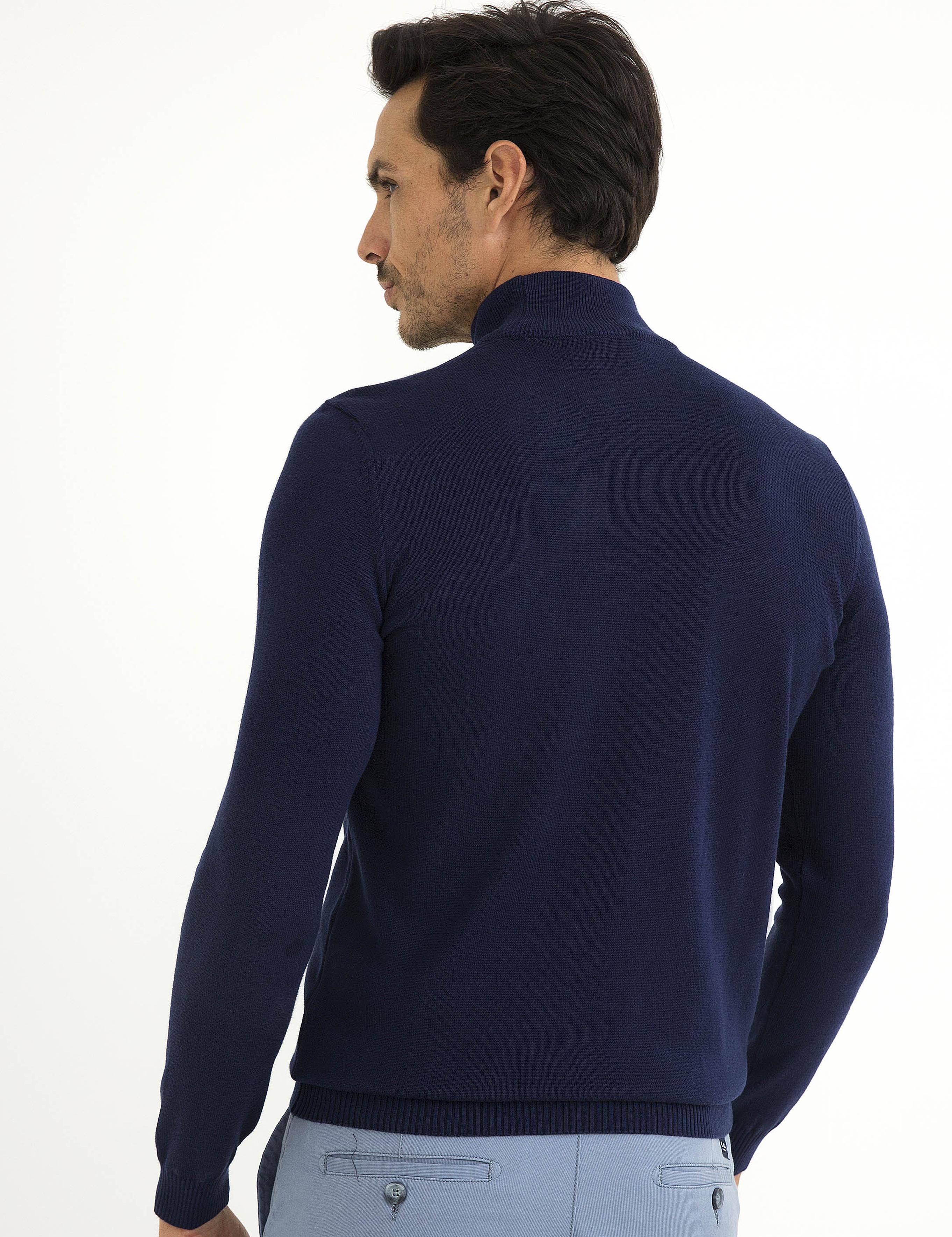 Lacivert Slim Fit Yarım Balıkçı Yaka Basic Triko Kazak