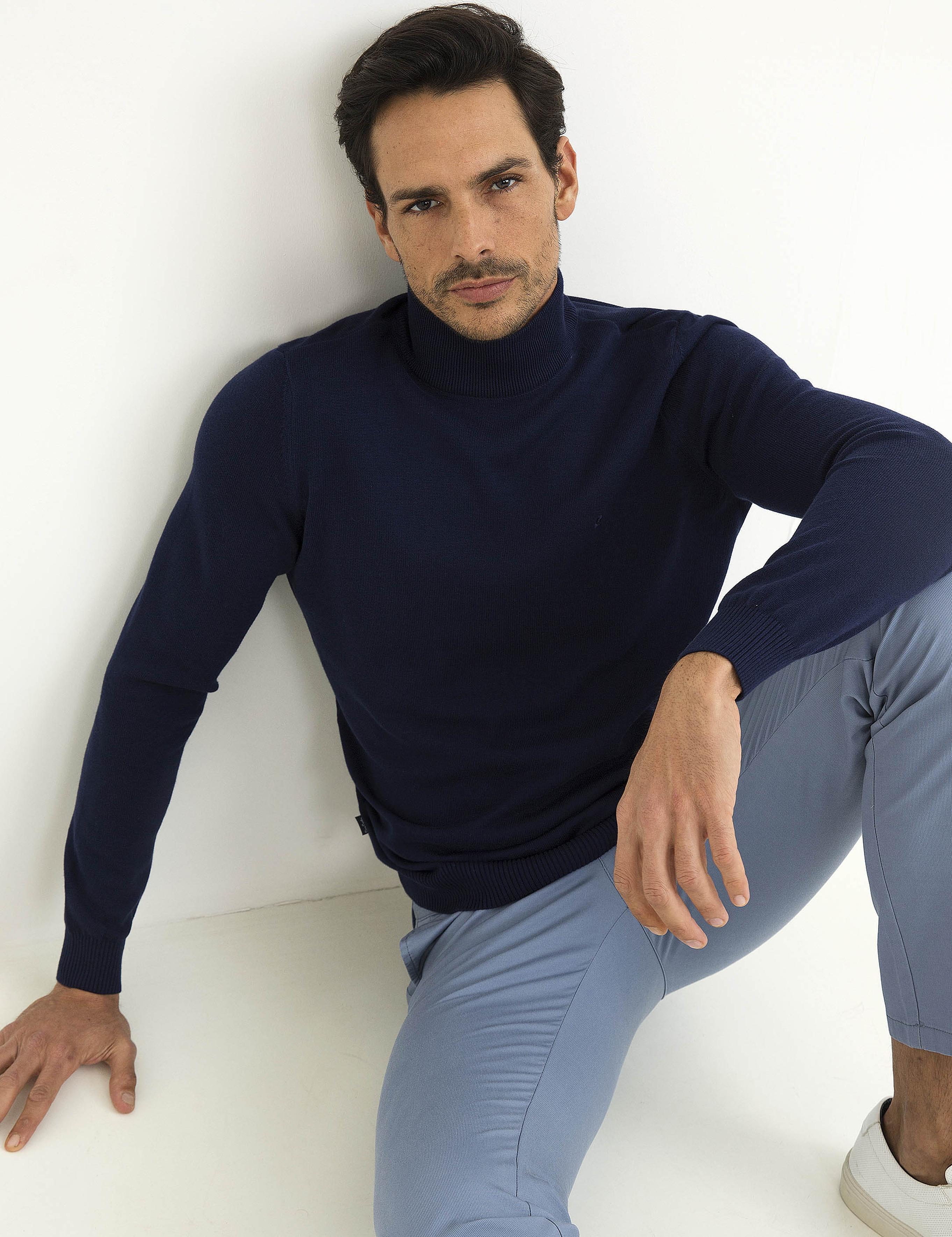 Lacivert Slim Fit Yarım Balıkçı Yaka Basic Triko Kazak