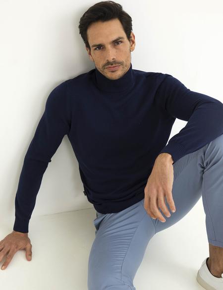 Lacivert Slim Fit Yarım Balıkçı Yaka Basic Triko Kazak - 50194207066