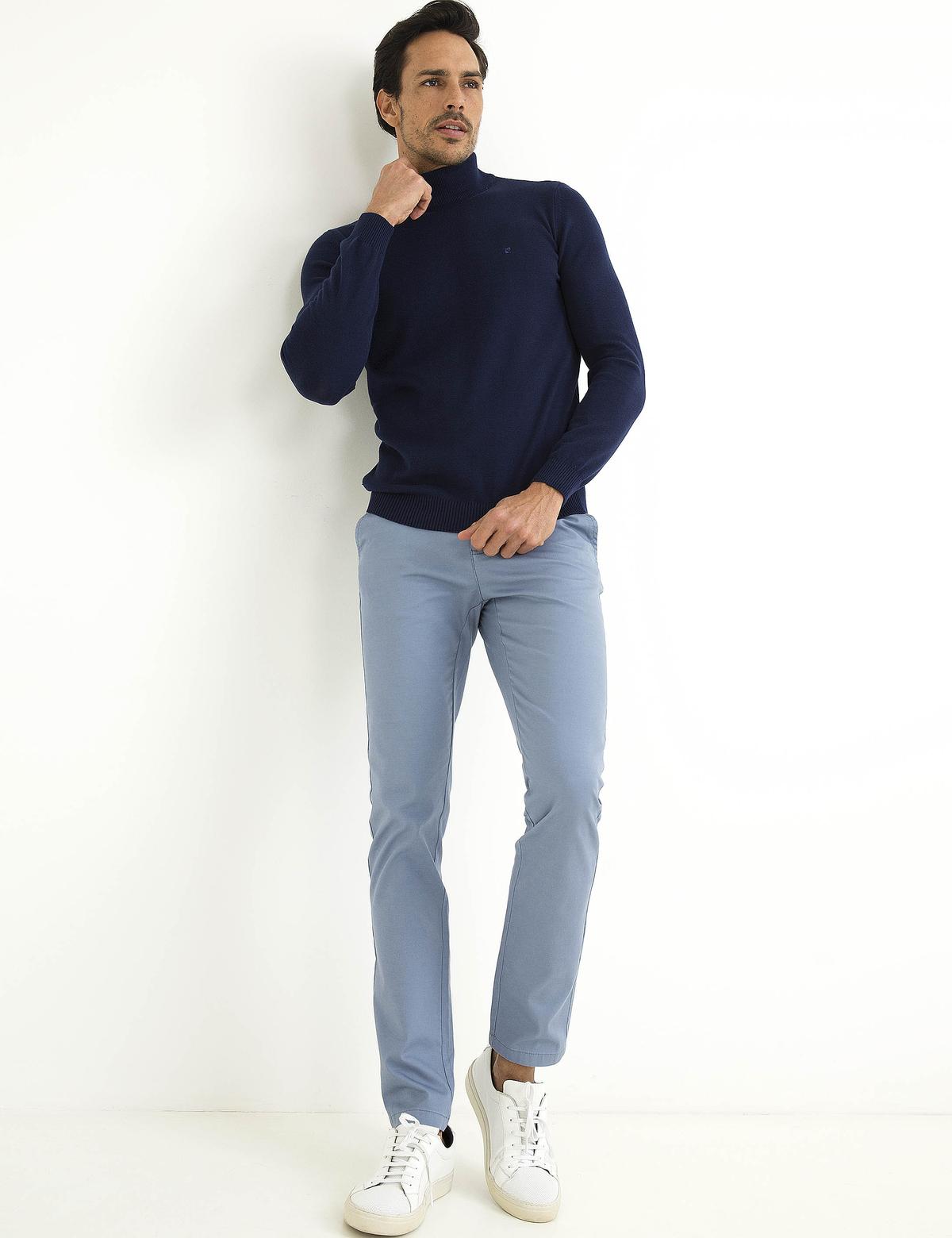 Lacivert Slim Fit Yarım Balıkçı Yaka Basic Triko Kazak - 50194207066