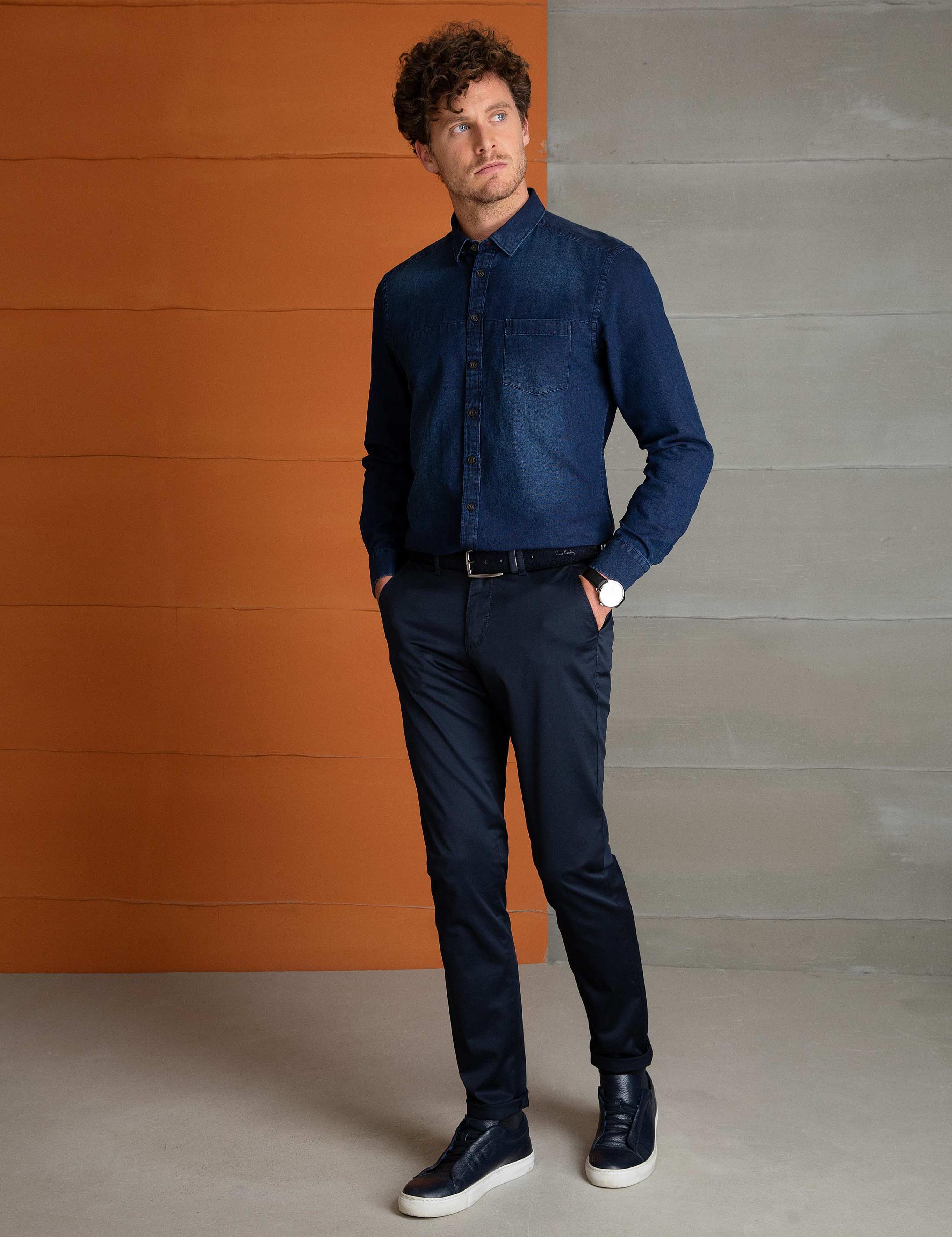 Lacivert Slim Fit Chino Pantolon