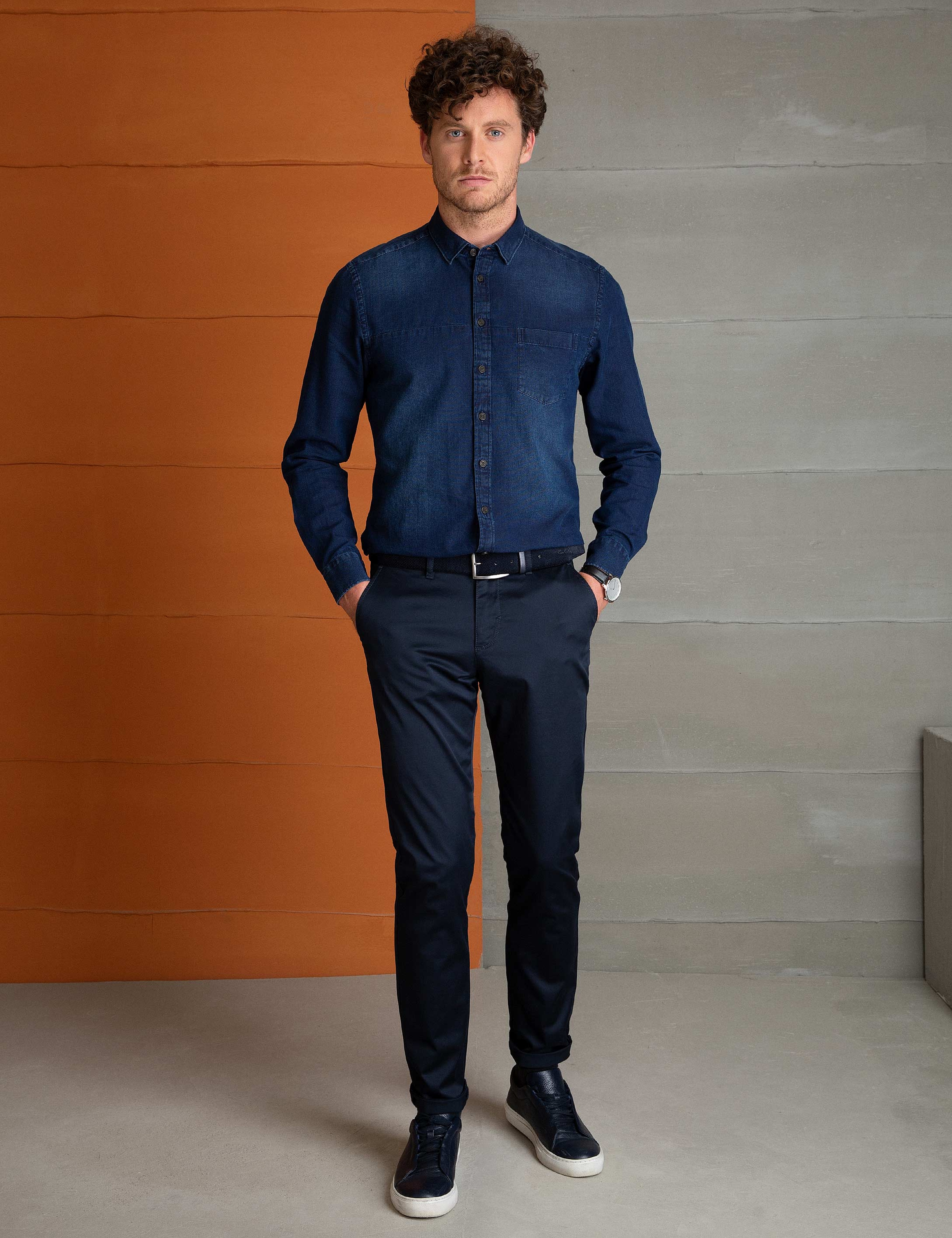 Lacivert Slim Fit Chino Pantolon - Image 1