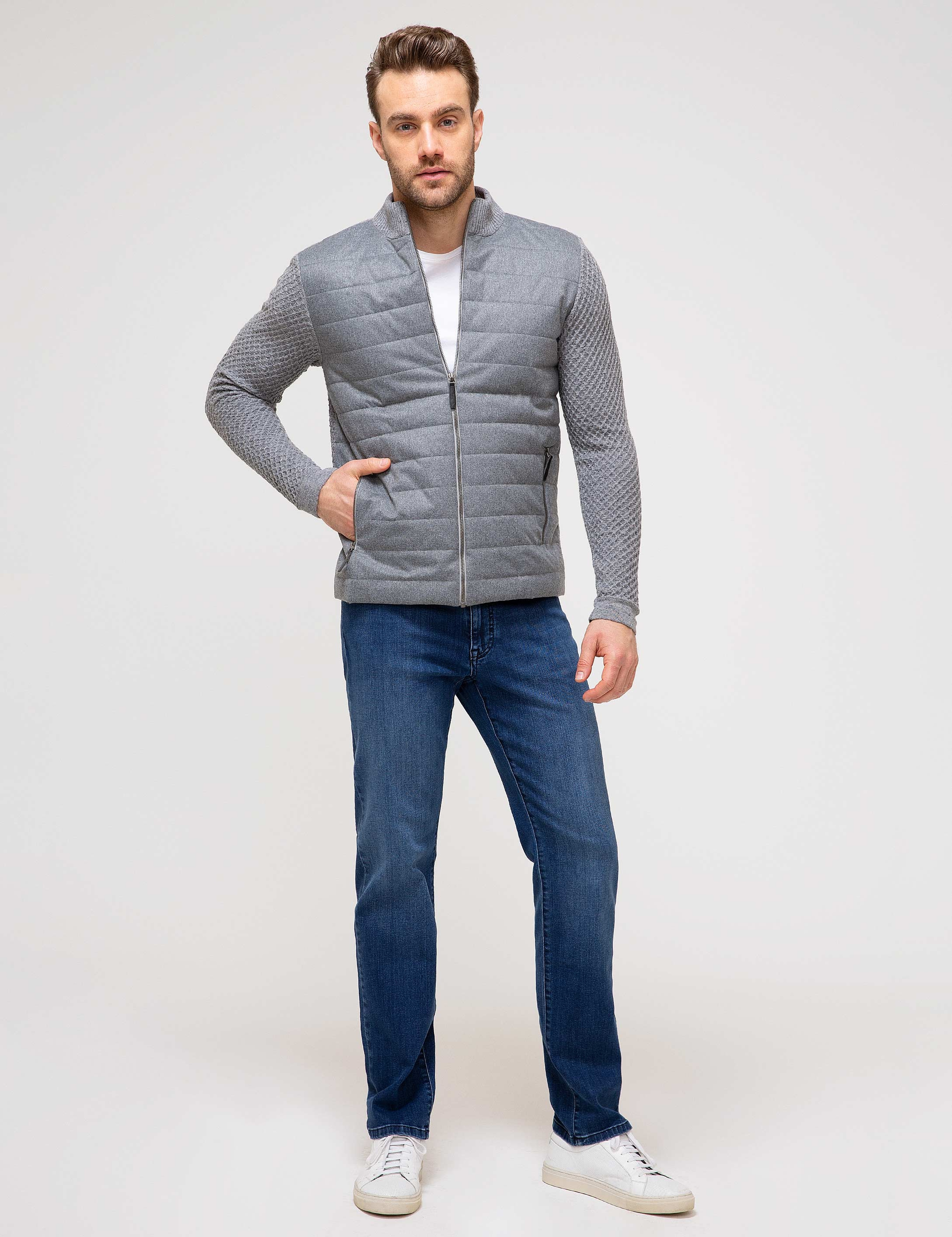 Açık Gri Melanj Standart Fit Triko Hırka - Image 3