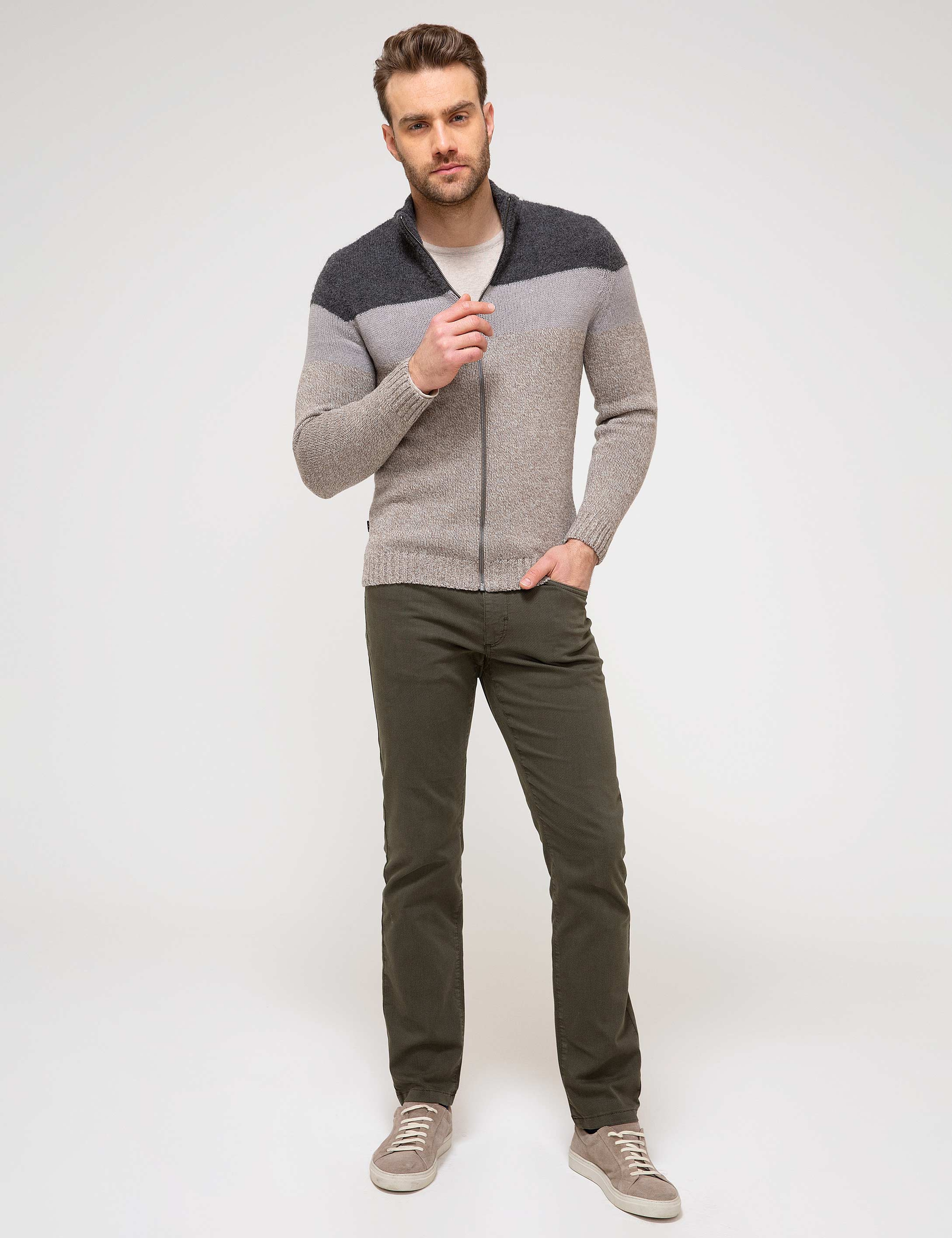 Bej Slim Fit Triko Hırka - Image 3