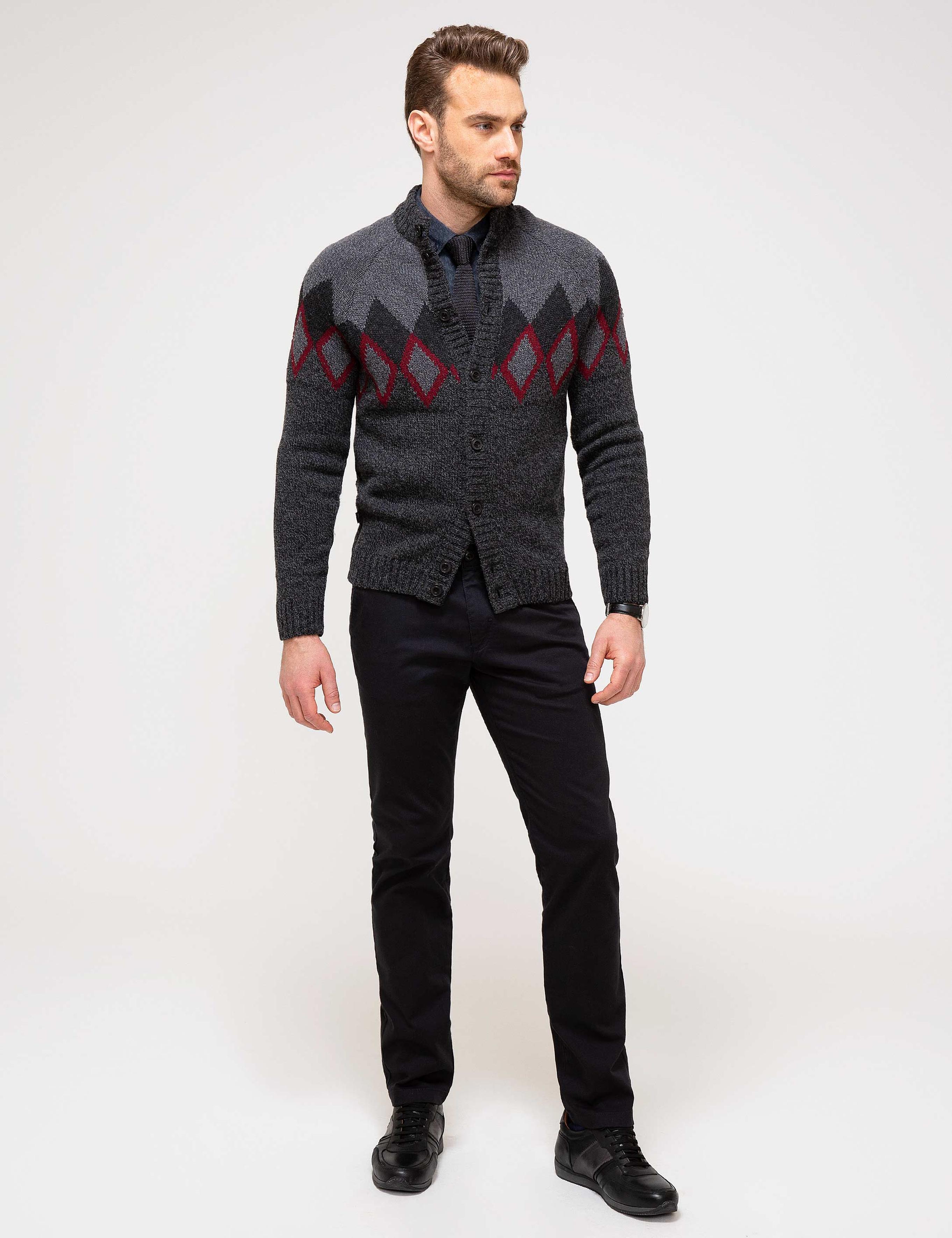 Antrasit Melanj Slim Fit Triko Hırka